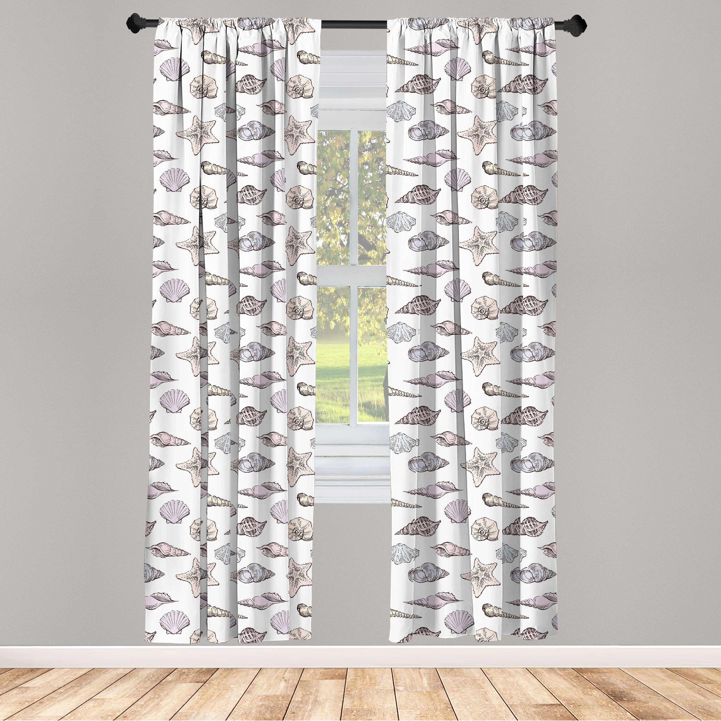 Gardine Vorhang für Wohnzimmer Schlafzimmer Dekor, Abakuhaus, Microfaser, Leben im Meer Seashell Skizzen Muster