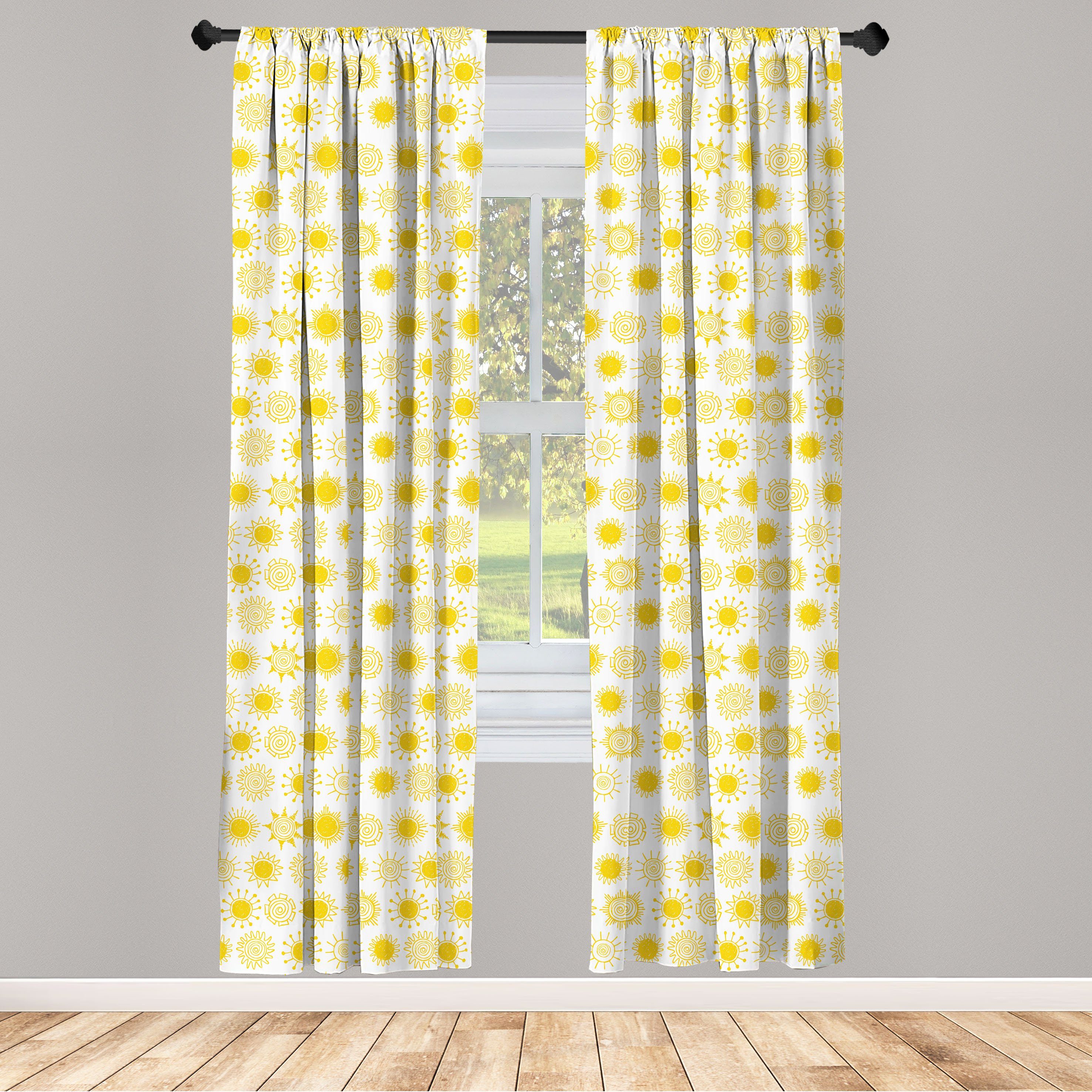 Gardine Vorhang für Wohnzimmer Schlafzimmer Dekor, Abakuhaus, Microfaser, Gekritzel Sonne