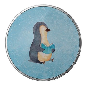Mr. & Mrs. Panda Aufbewahrungsdose Pinguin Buch - Eisblau - Geschenk, Pause, Dose, Metalldose, Bücherwur (1 St), Einzigartiges Design