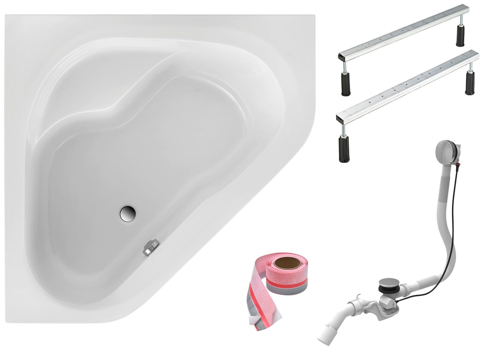 OTTOFOND Eckwanne, (Set, 4-tlg), 135 cm, mit Fußgestell, Ablaufgarnitur und Fugendichtband