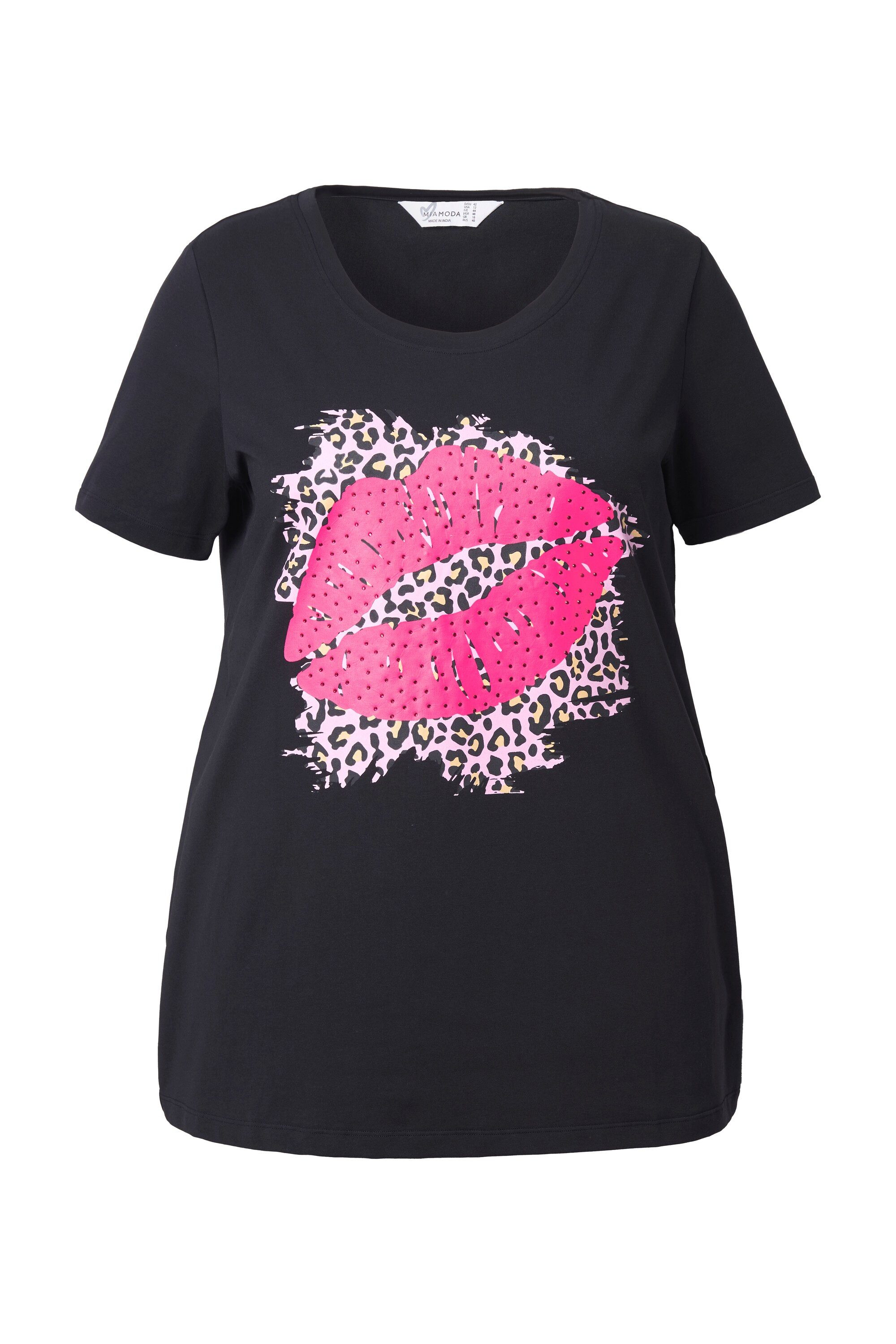 T-Shirt T-Shirt bequeme Passform Glitzersteinchen Kussmund