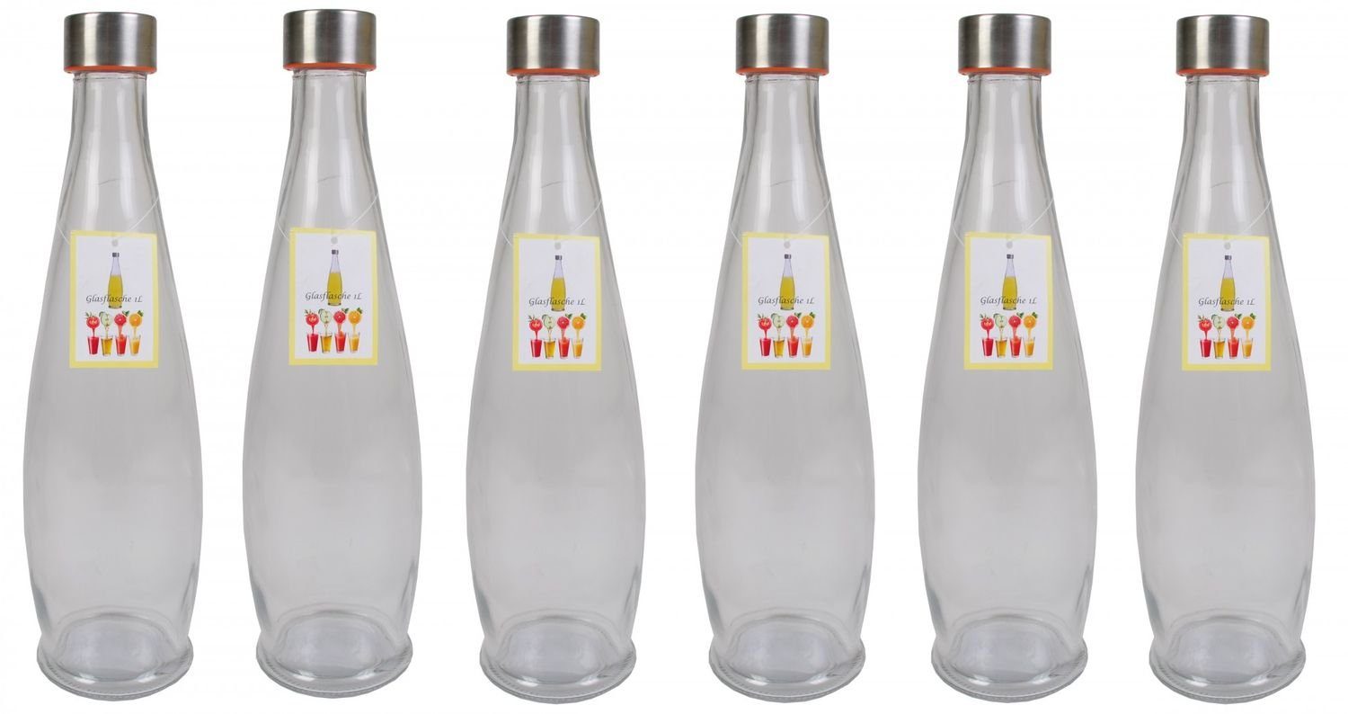 BURI Vorratsglas 6x Glasflasche 1L mit Saft Schraubverschluss Mos, Flasche Glas Schraubdeckel