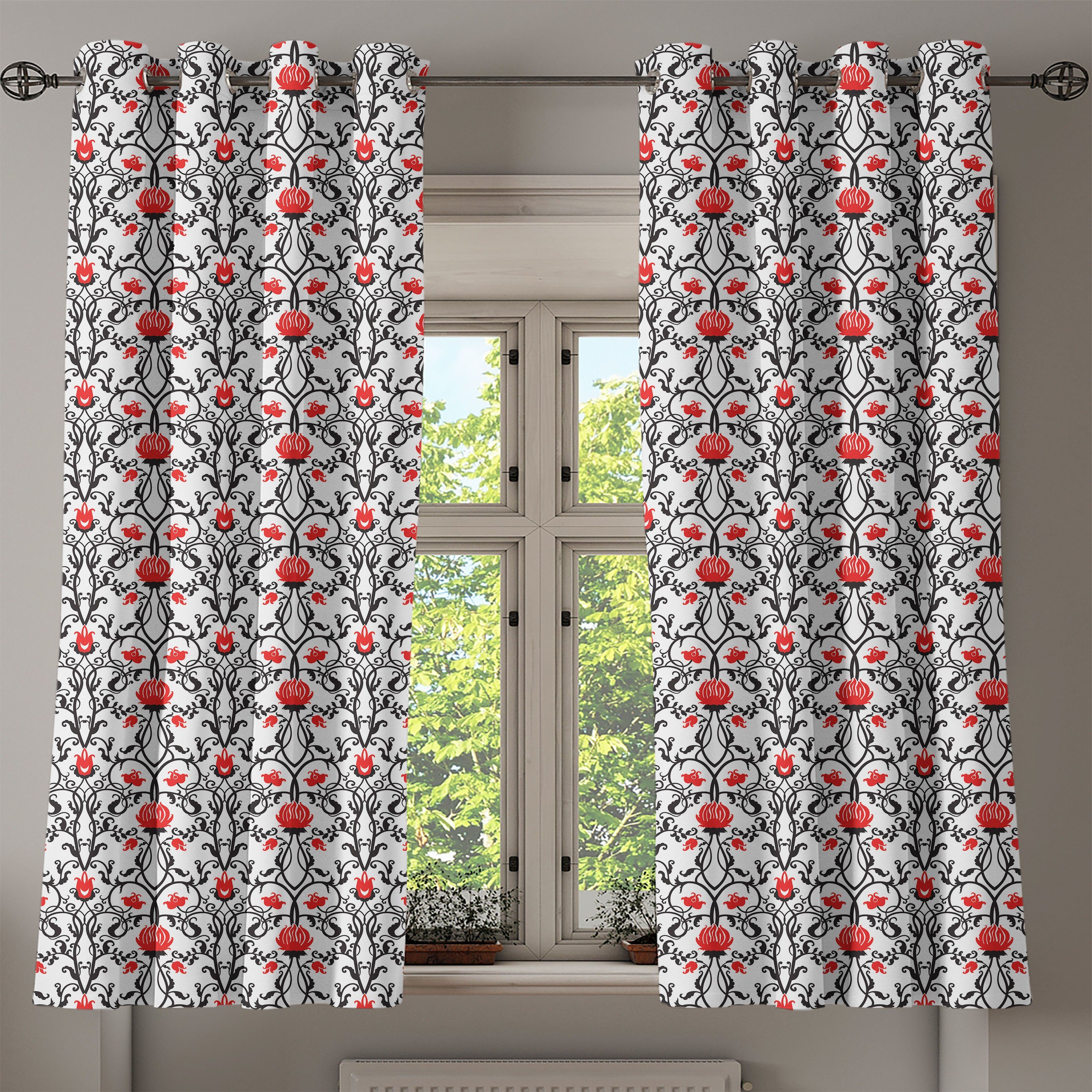 Abakuhaus, Bloom Dekorative Gardine 2-Panel-Fenstervorhänge für Tulip Schlafzimmer Wohnzimmer, Rokoko Jugendstil