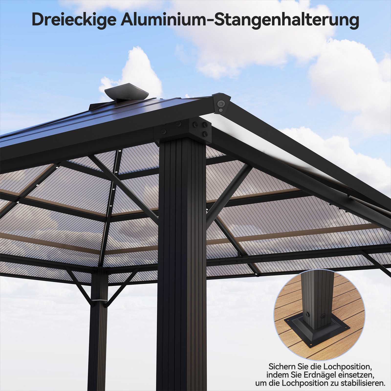 GUNJI Pavillon 3x3/3x4m Gartenpavillon mit 4 Seitenteilen&LED-Beleuchtung, (mit 4 Seitenteilen, Beine aus verdichtetem Aluminium, für Balkon, Terrasse), robuste – Bild 5 von 5