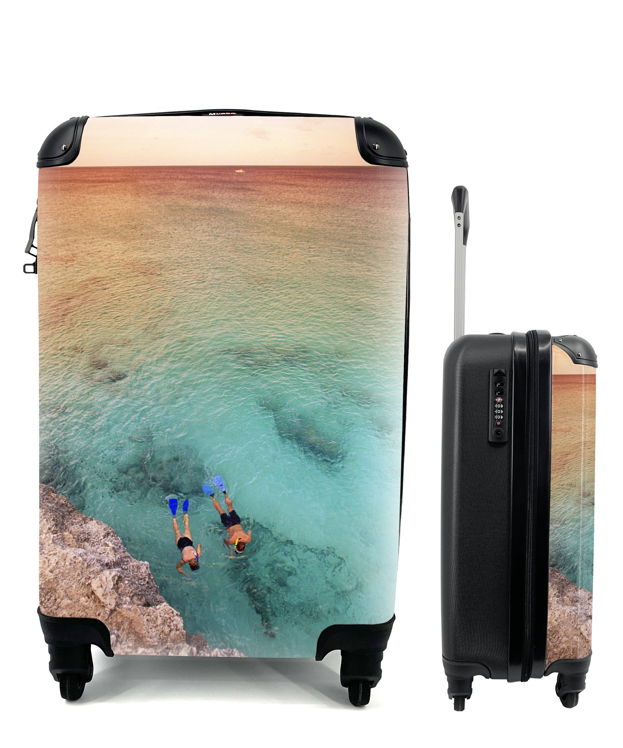 Rollen, - - Reisetasche 4 Ferien, MuchoWow Handgepäckkoffer Reisekoffer rollen, Handgepäck für Insel, Curacao Schnorcheln mit Trolley,