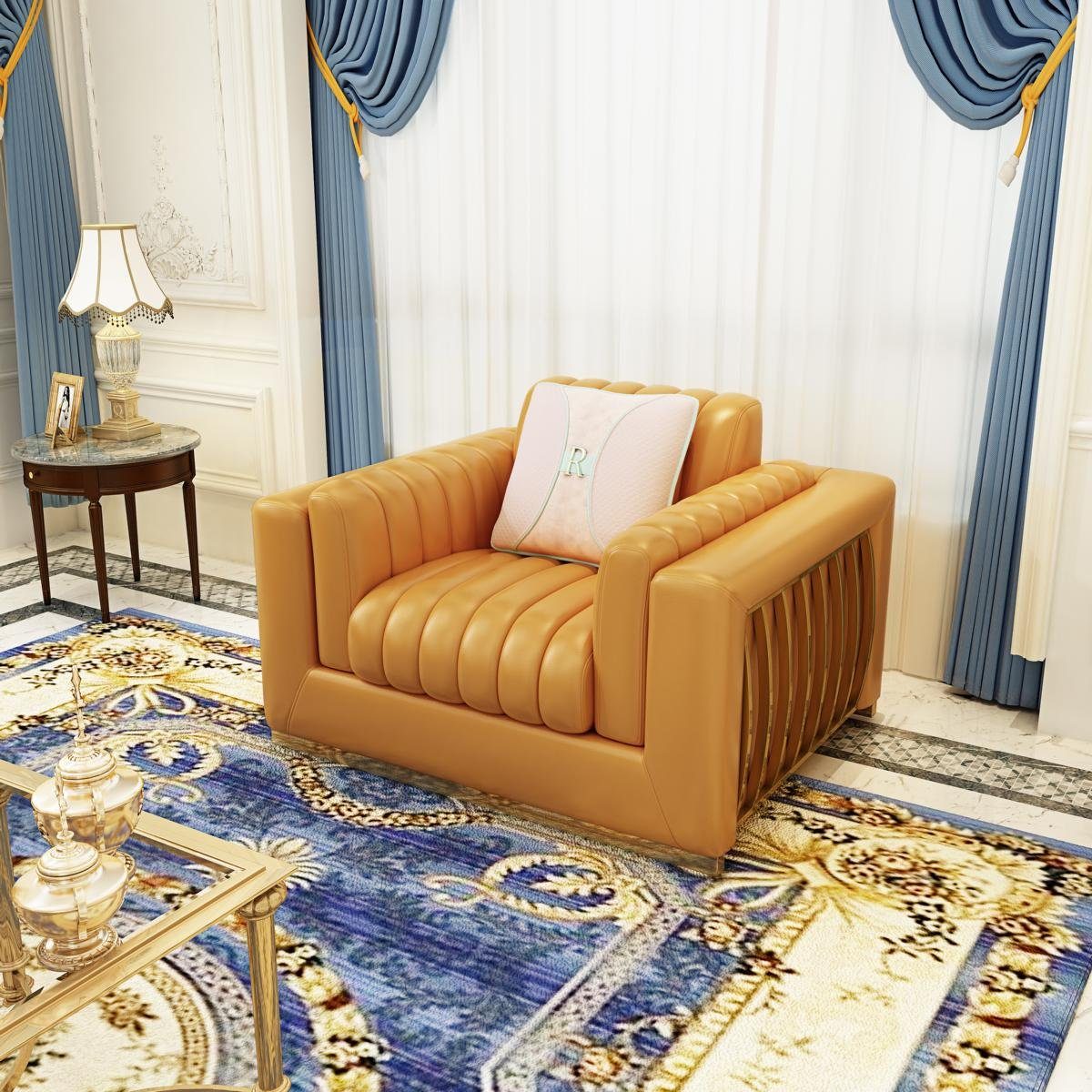 Ledersofa Neu, JVmoebel Sofa Garnitur Orange Luxus Design Made Europe in 3+2+1 Wohnlandschaft Sitzer Couch