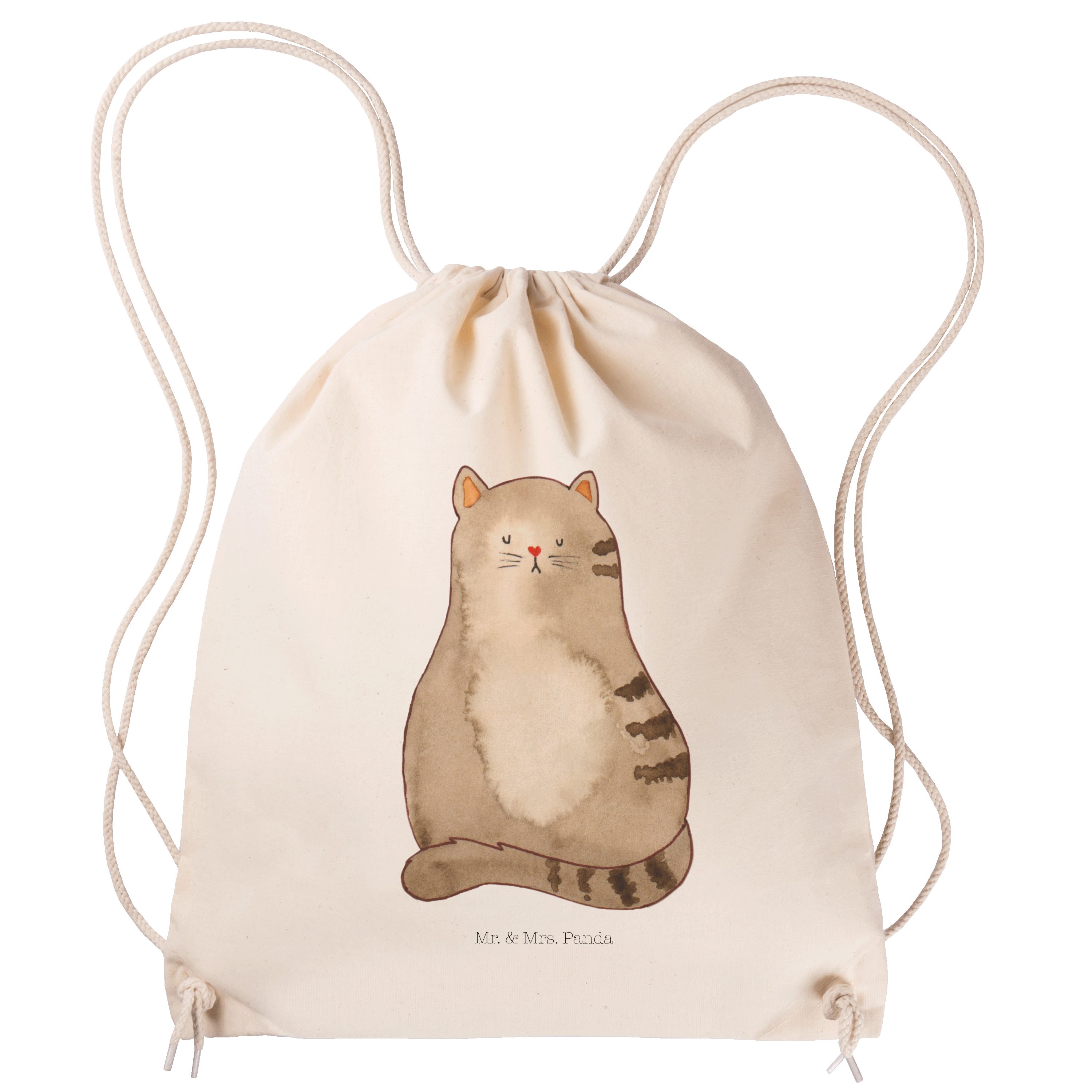 Mr. & Mrs. Panda Sporttasche Katze sitzend - Transparent - Geschenk, Tasche, Sportbeutel, Sporttas (1-tlg) | Canvas-Taschen
