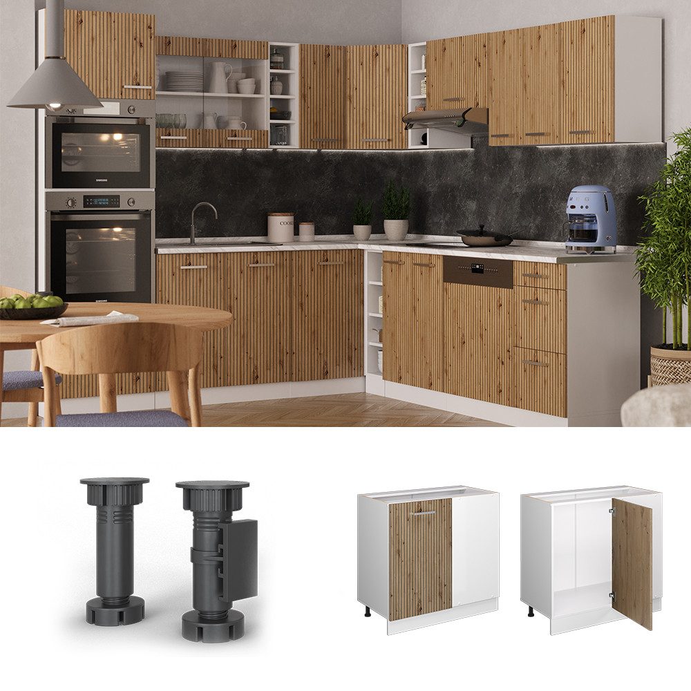 Vicco Eckunterschrank R-Line, Artisan-Eiche/Weiß, 86 cm ohne Arbeitsplatte (1-St)
