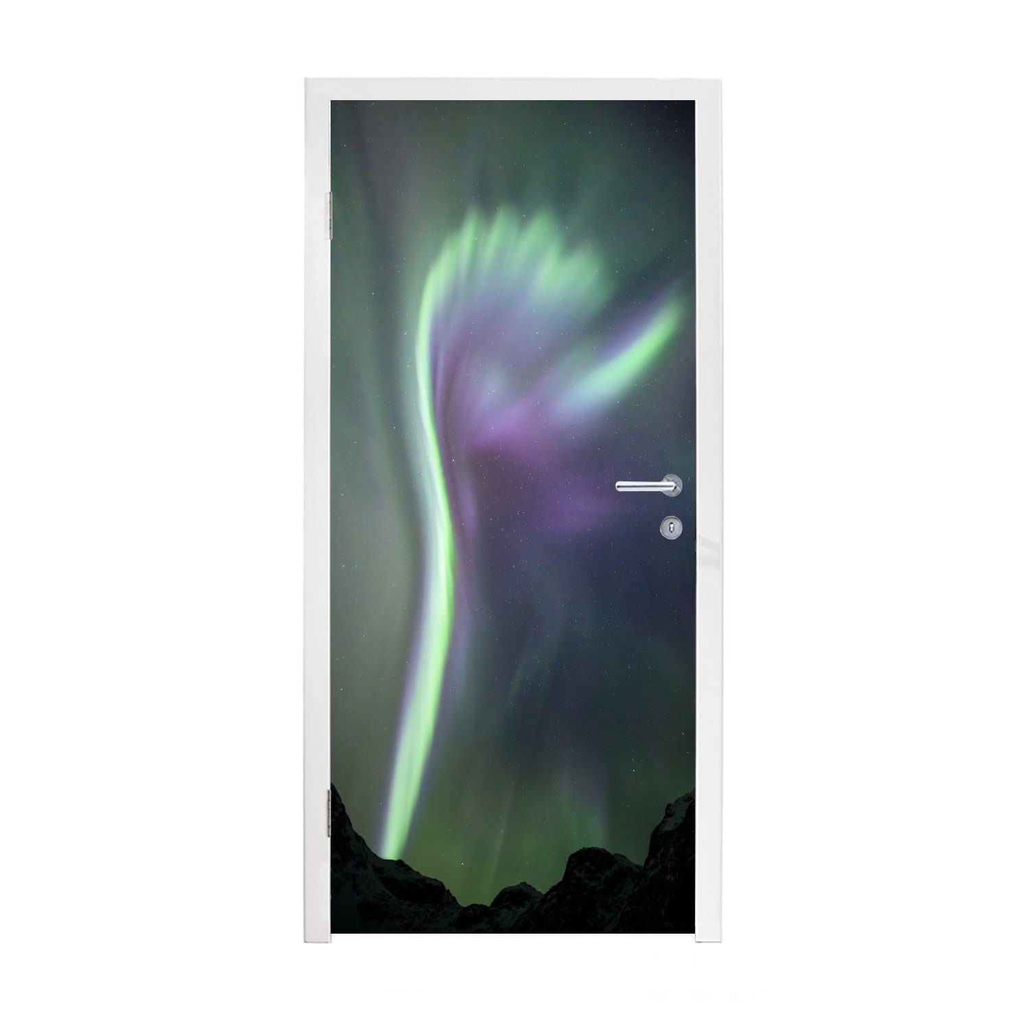MuchoWow Türtapete Aurora - Berg - Grün, Matt, bedruckt, (1 St), Fototapete für Tür, Türaufkleber, 75x205 cm