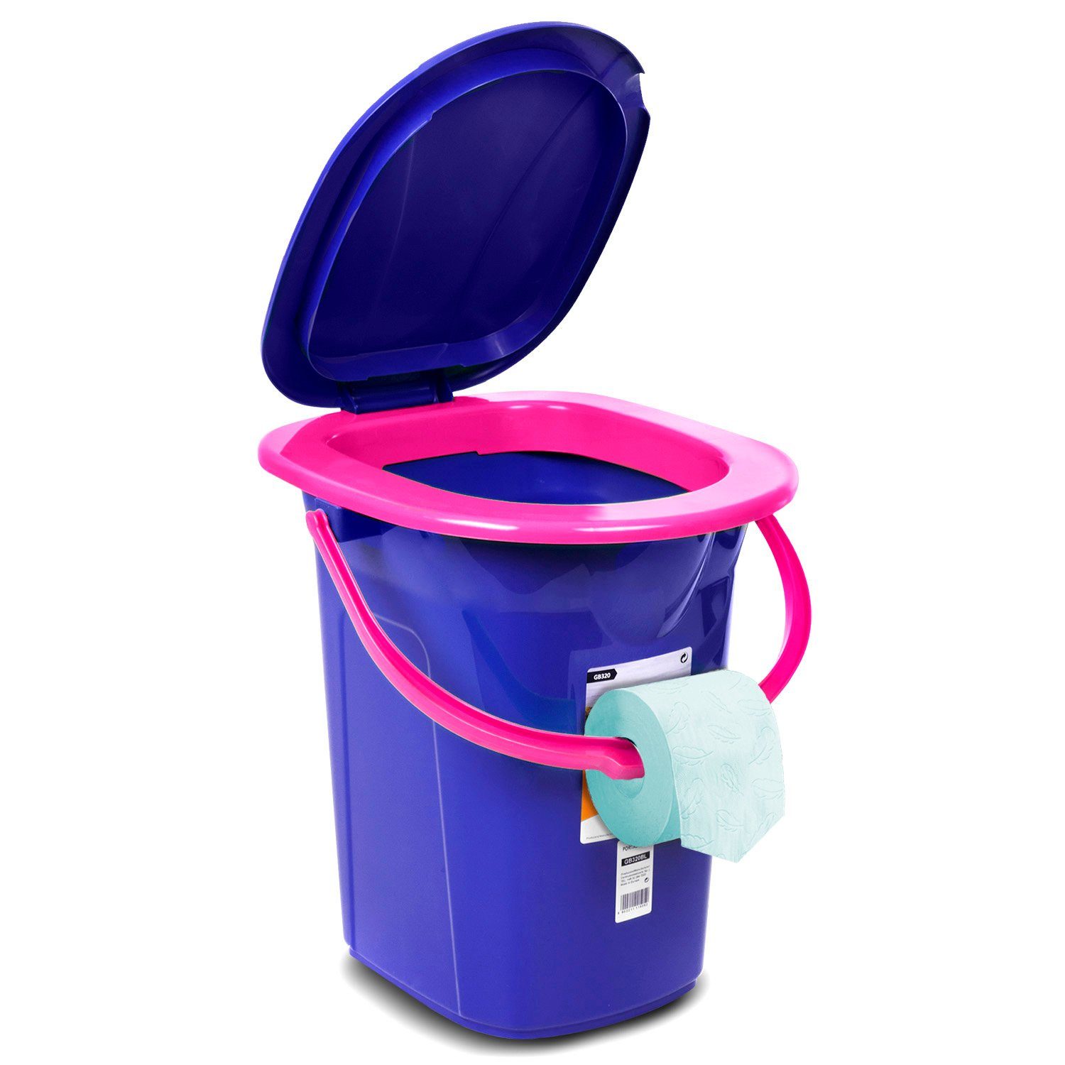 GreenBlue Campingtoilette GB320 Tragbarer Toiletten-Eimer mit Tragegriff 19L, Toilettenpapierhalter, Auskipp-Hilfe für Camping, Wohnwagen, Boot