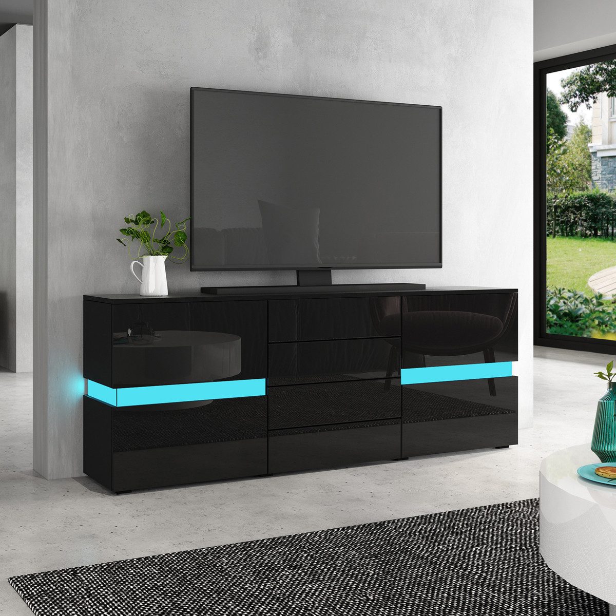 BESTWANTED Sideboard Hochglanz-Anrichte mit LED-Beleuchtung, 2 günstig online kaufen