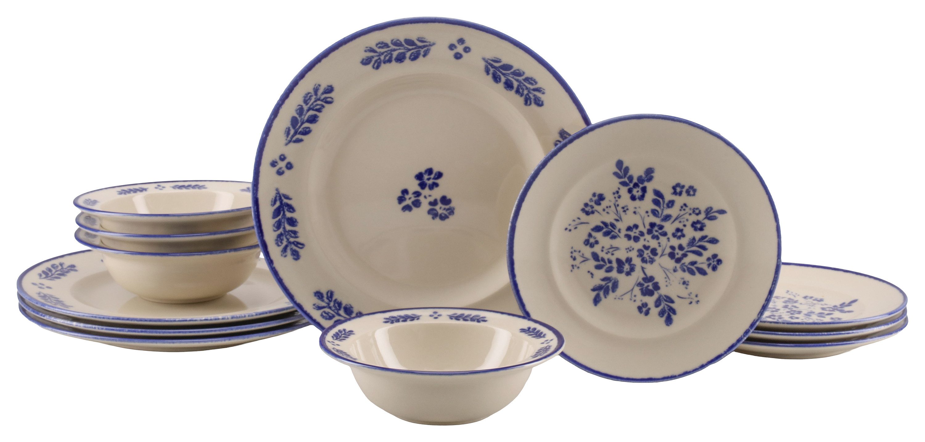 CreaTable Tafelservice Rondo Cottage Blue (12-tlg), 4 Personen, Steinzeug