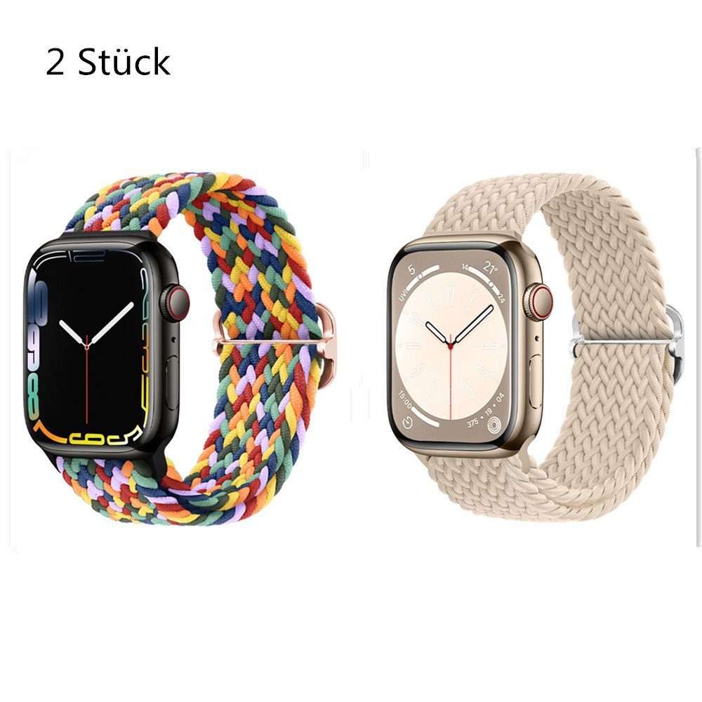 XDeer Uhrenarmband Nylon Loop Armband für Apple Watch Armband 38/40/41mm und 42/44/45mm, elastisches Stoff Geflochtenes Sport Band für iWatch Series 7 beige+color