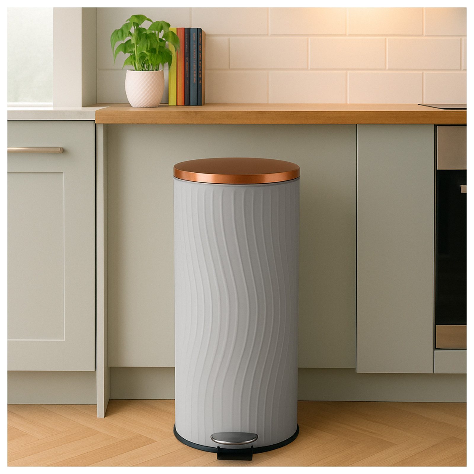 HTI-Living Mülleimer Mülleimer 30 Liter Grau/Kupfer Jannik, Abfalleimer mit Soft-Close-Deckel