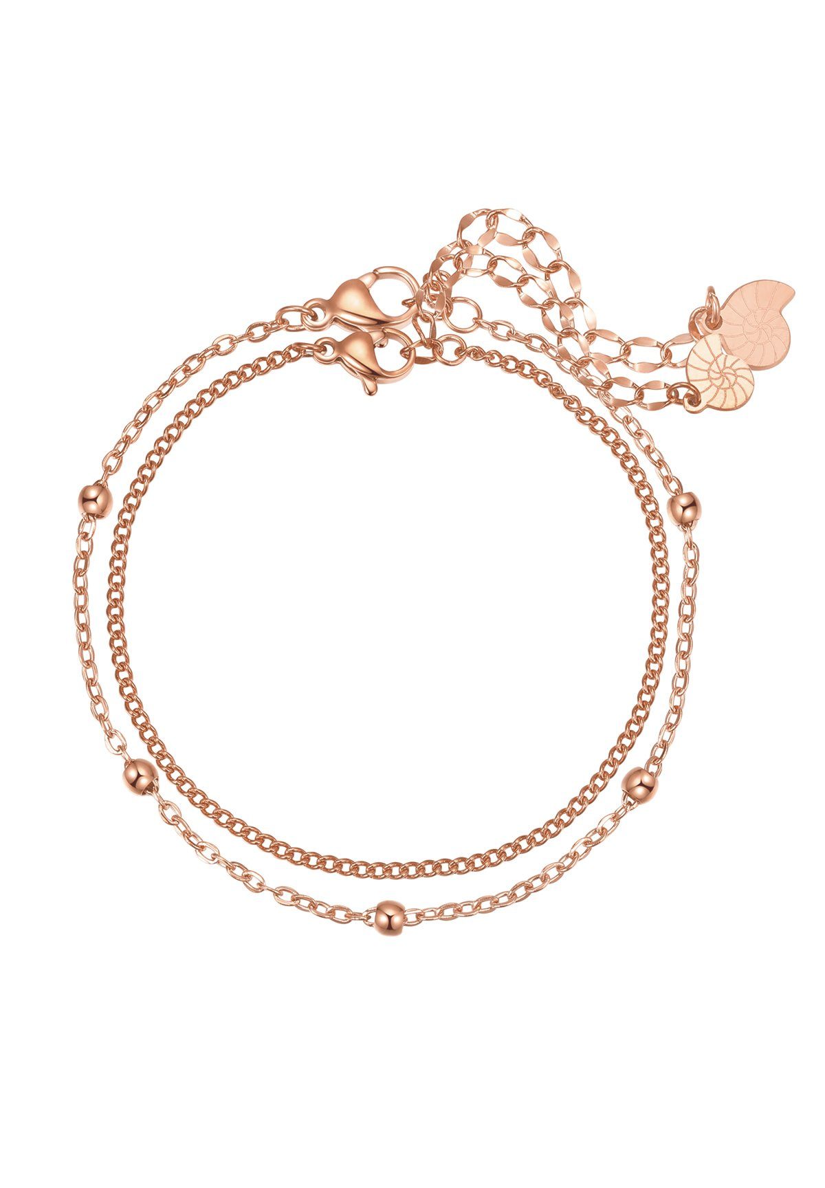 Hey Happiness Armketten Set Damen Edelstahl Set mehrreihig, 18K Gold Roségold, 2er Layer Set Kugel Rolo Kette Armband, wasserfest