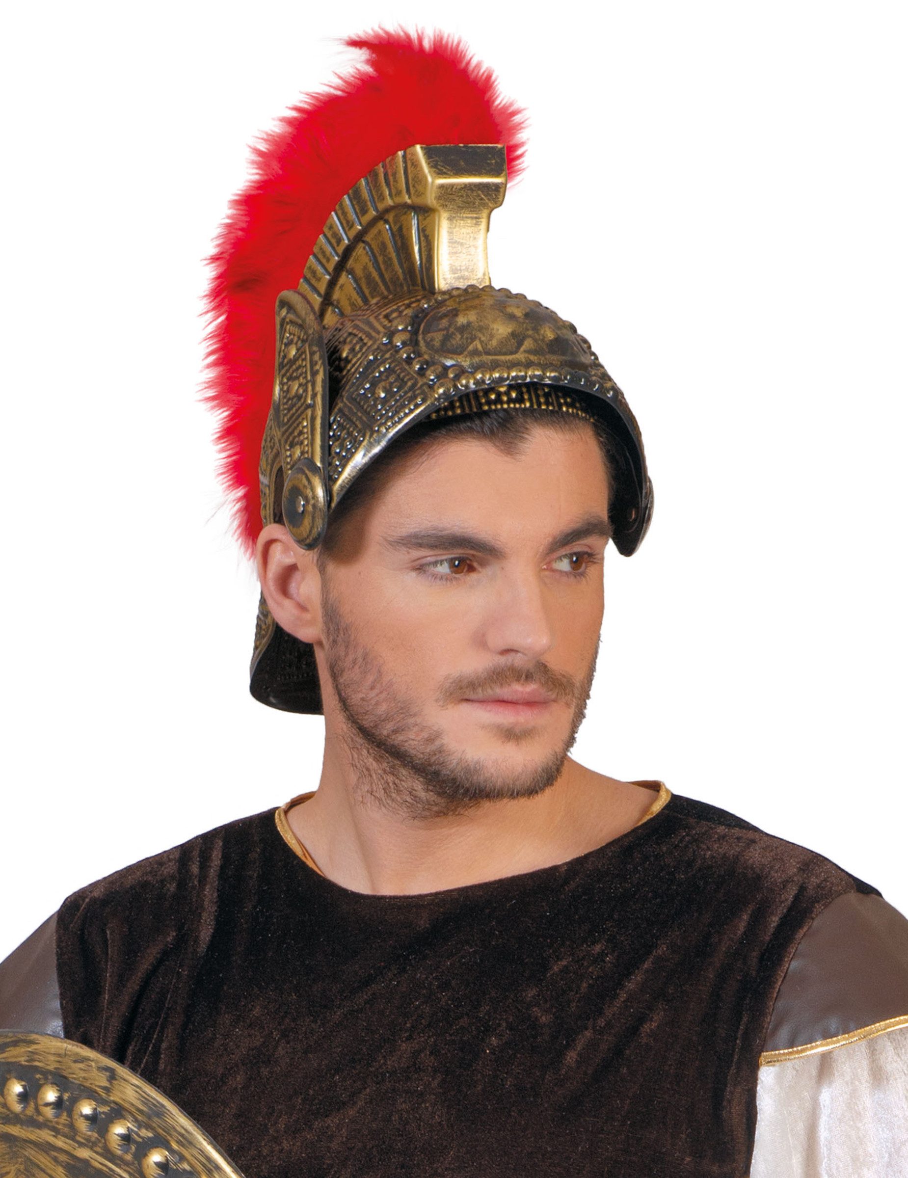 Espa Kostüm Römischer Gladiatorenhelm Legionärshelm mit Federkamm gold-rot