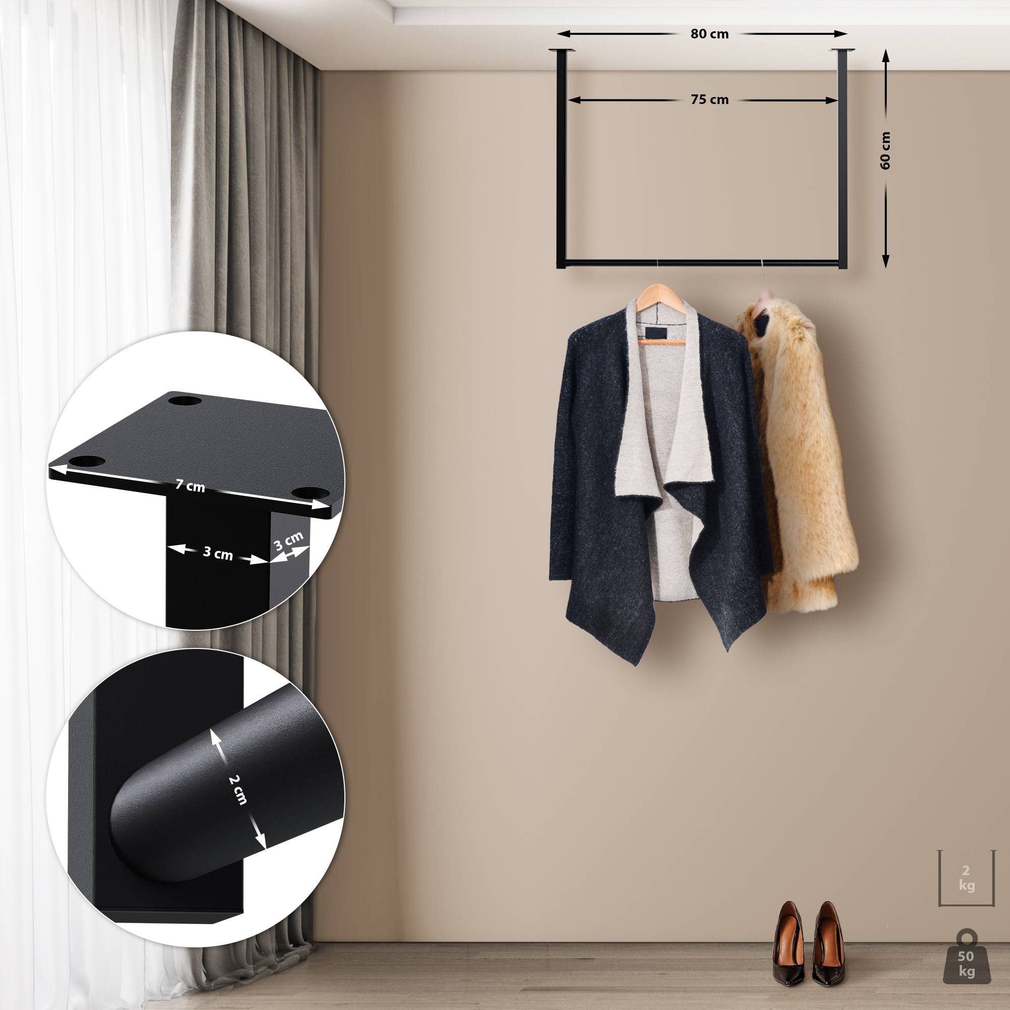 CLP Garderobenständer Fenton, Kleiderständer aus Metall für Deckenmontage günstig online kaufen