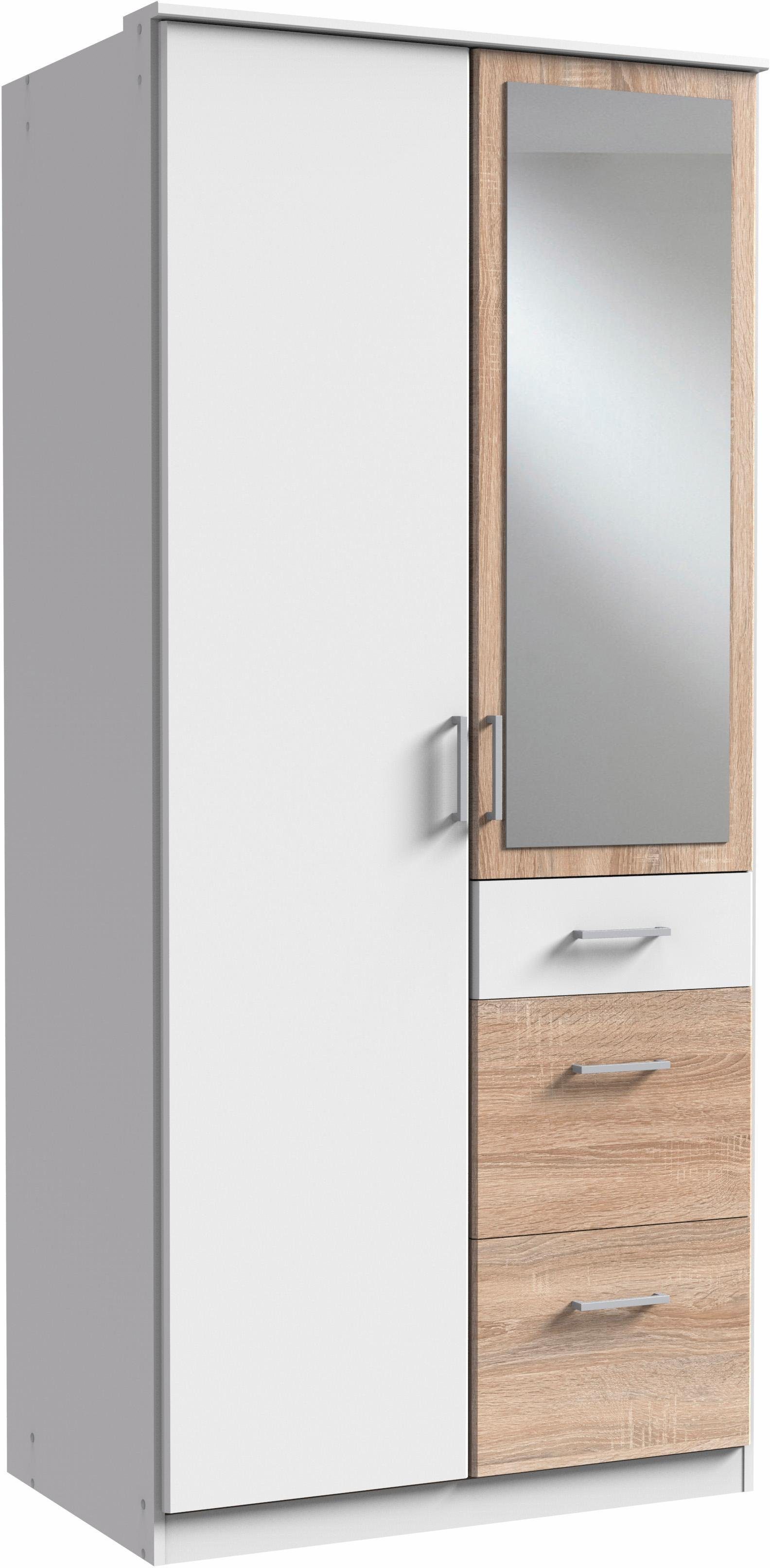 Wimex Kleiderschrank Click mit Spiegel weiß/struktureichefarben hell | Kleiderschränke