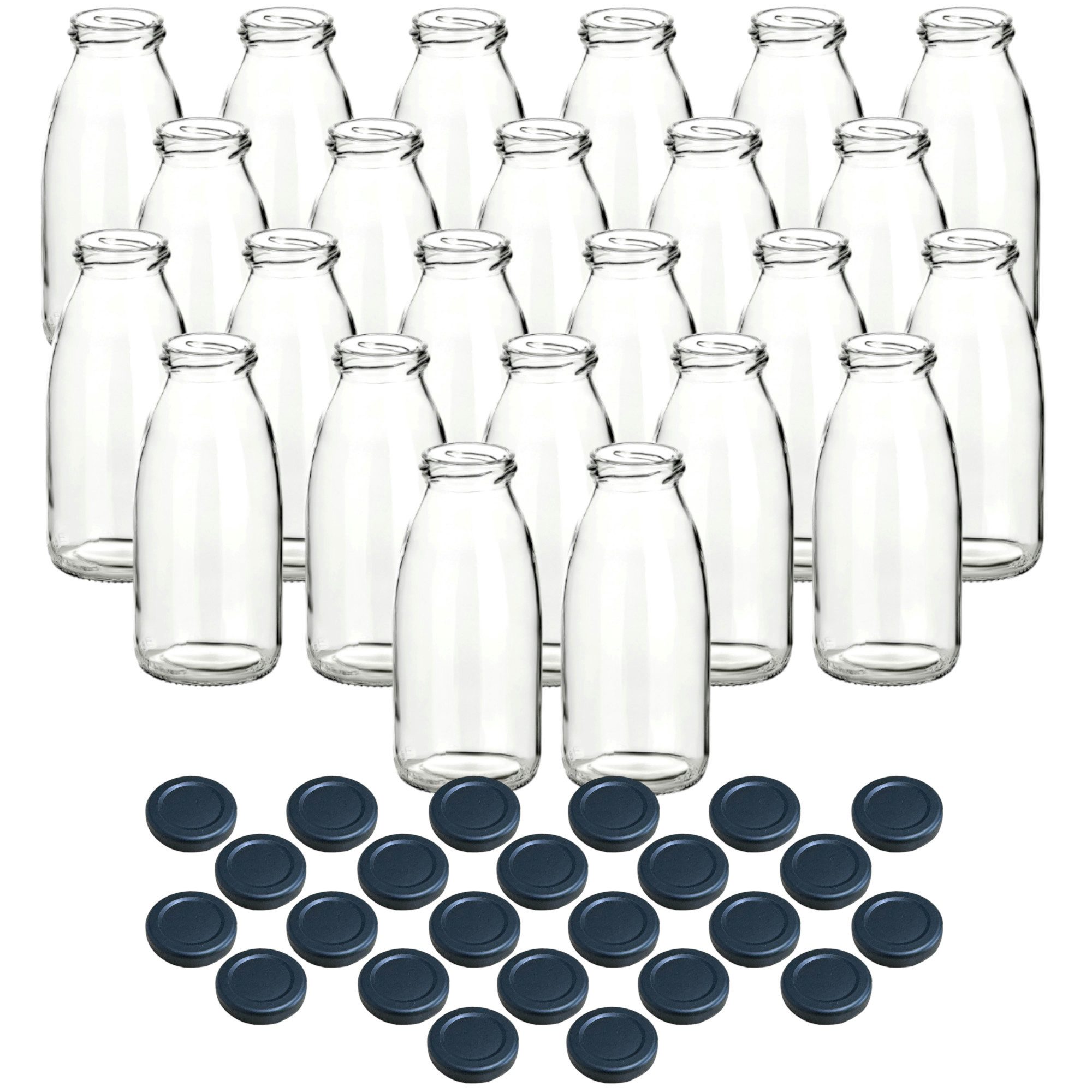 gouveo Trinkflasche Saftflaschen 250 ml mit Schraub-Deckel - Kleine Flasche 0,25 l, 24er Set, schwarz