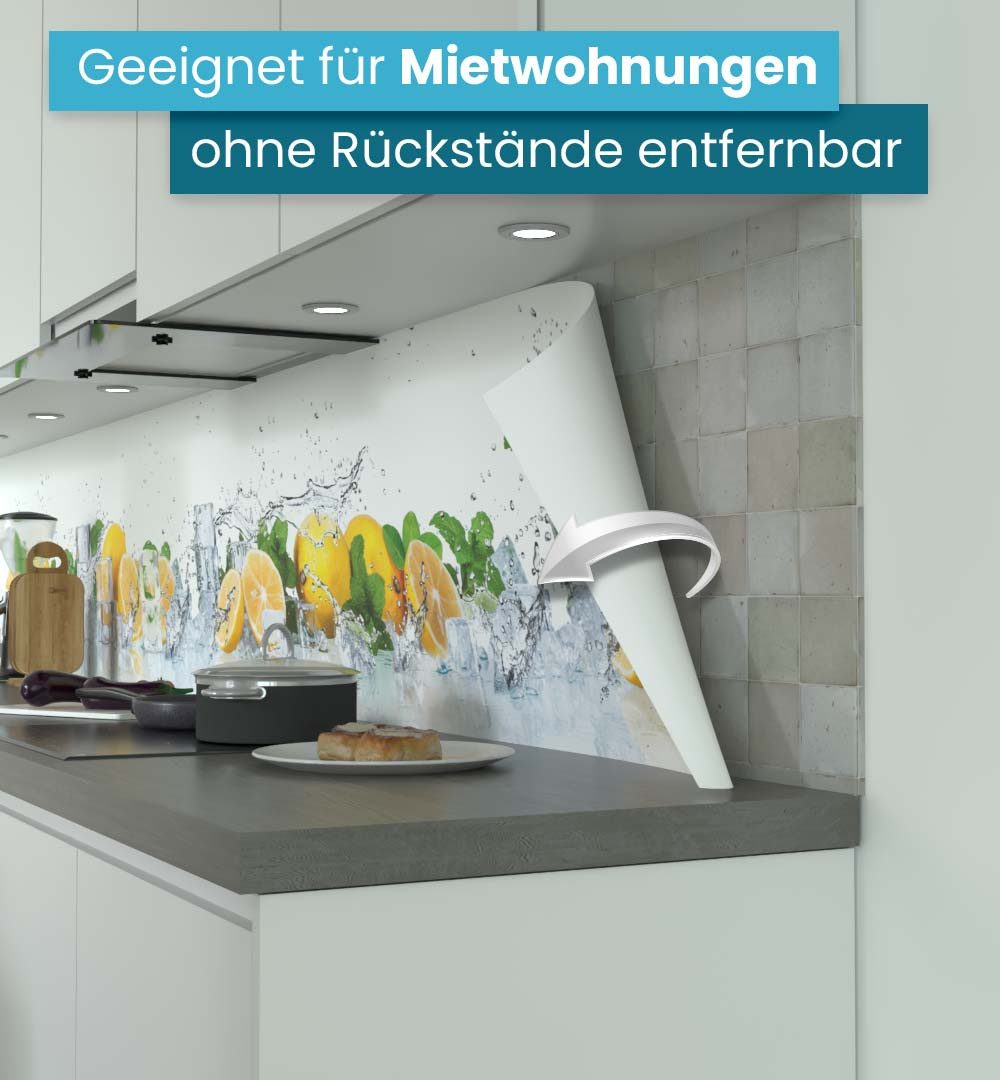 MyMaxxi Küchenrückwand Küchenrückwand selbstklebend Zitrone Spritzschutz Folie, (Klebefolie Küchenrückwand aufgerollt B 60 cm x H 60 cm), Yellow - White B 60 cm x H 60 cm