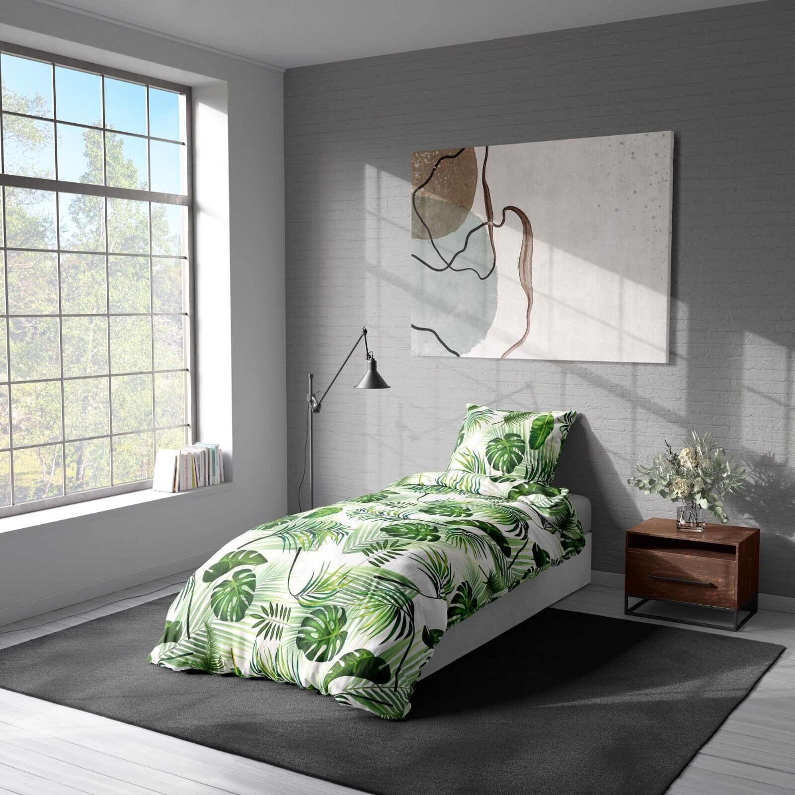 Visaggio Bettwäsche Tropical 135x200 155x220 Bettbezug Allergiker geeignet, Microfaser, 2 teilig, Tropische Blätter Bettbezug Dschungel