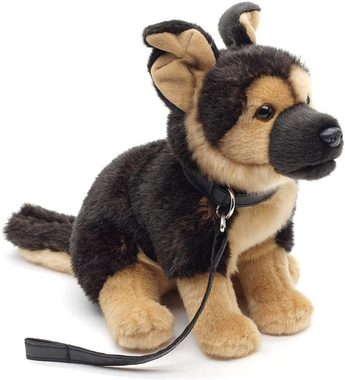 Uni-Toys Kuscheltier Dt. Schäferhund m. Leine - 24 cm (Höhe) - Plüsch-Hund - Plüschtier, zu 100 % recyceltes Füllmaterial