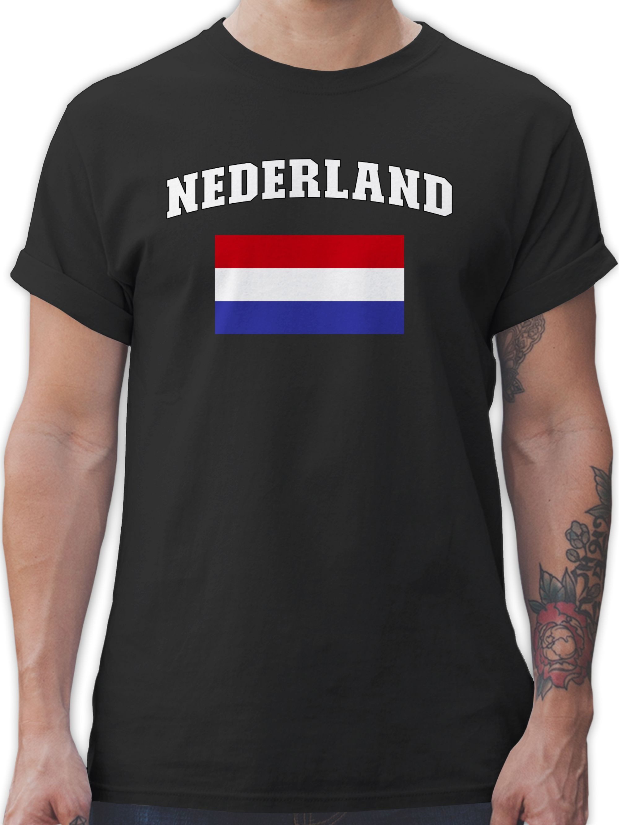 T-Shirt Nederland Schriftzug mit Flagge, Holland, Niederlande, Netherlands