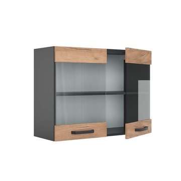 Vicco Glashängeschrank Hängeschrank Küche 80 cm R-Line Anthrazit Goldkraft