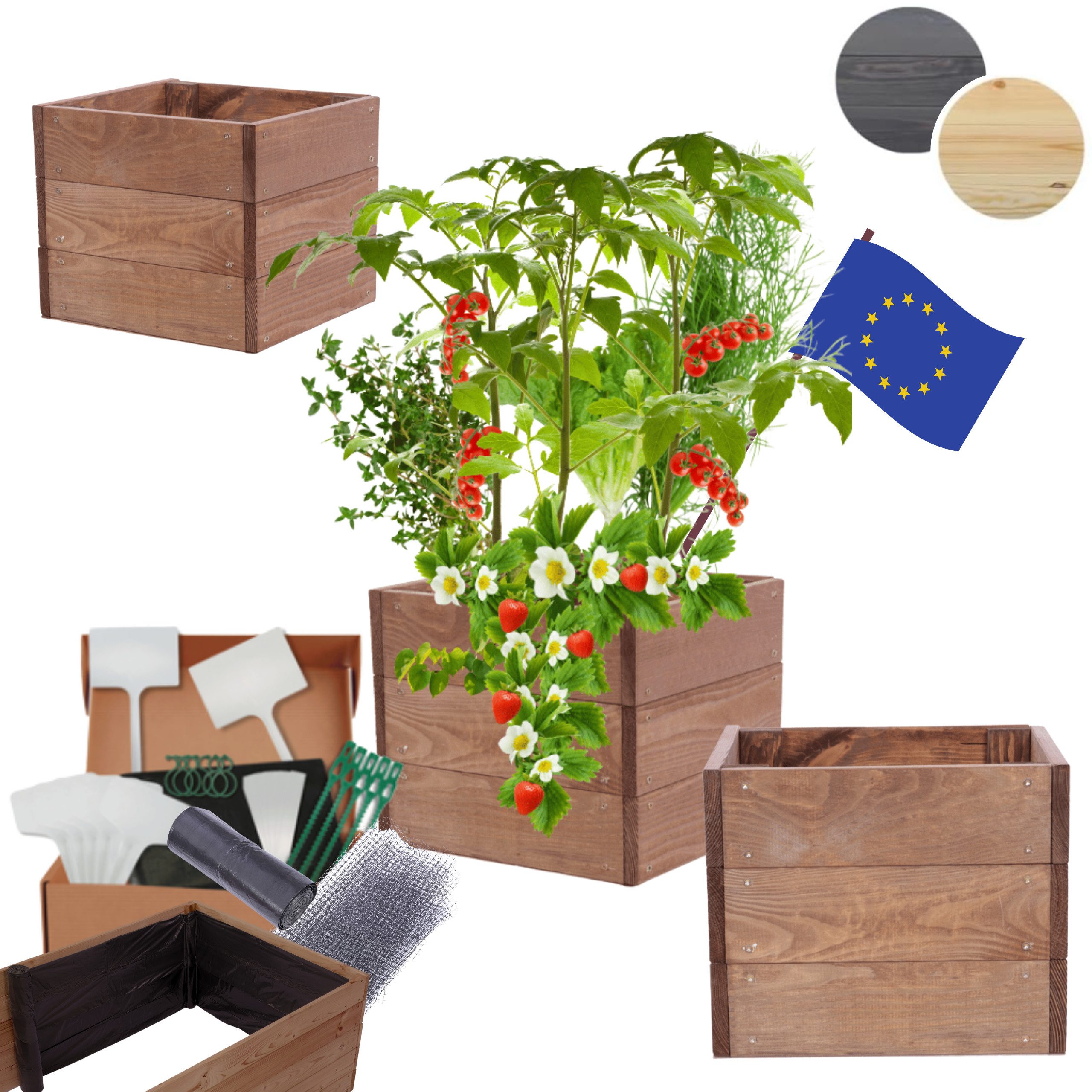 Modo24 Hochbeet aus Massivholz, Kräuterbeet, Gartenbeet, Pflanzbeet, Blumenbeet, Kiefernholz, höhenverstellbar, viele Größen, 4 Farben