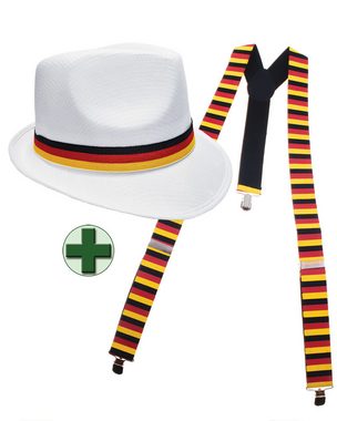Karneval-Klamotten Kostüm Hosenträger Deutschland mit Party Hut weiß, Weltmeisterschaft WM EM Fan Artikel Fußball Party