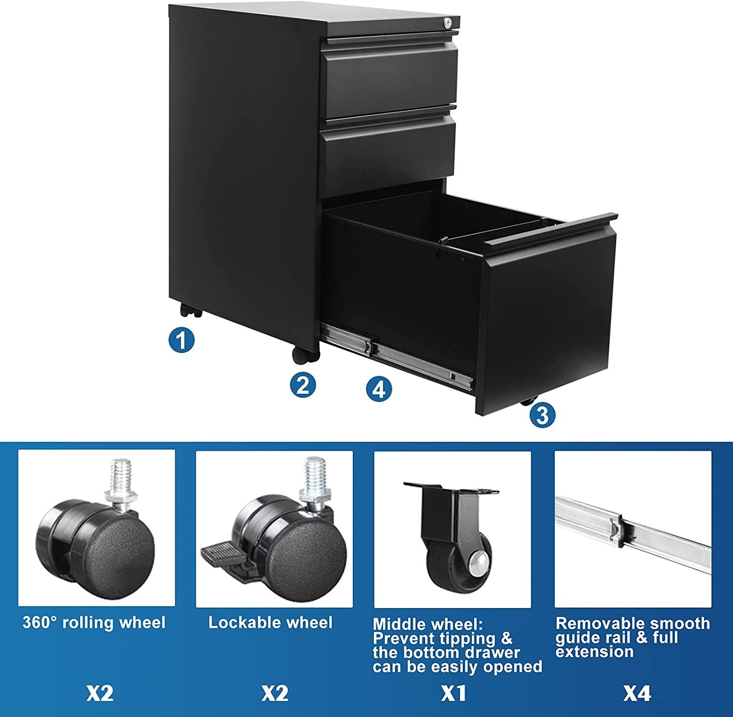 Dehong und Aktenschrank, gut weiß Aktenschrank verstaut. Rollcontainer, abschließbarer sicher