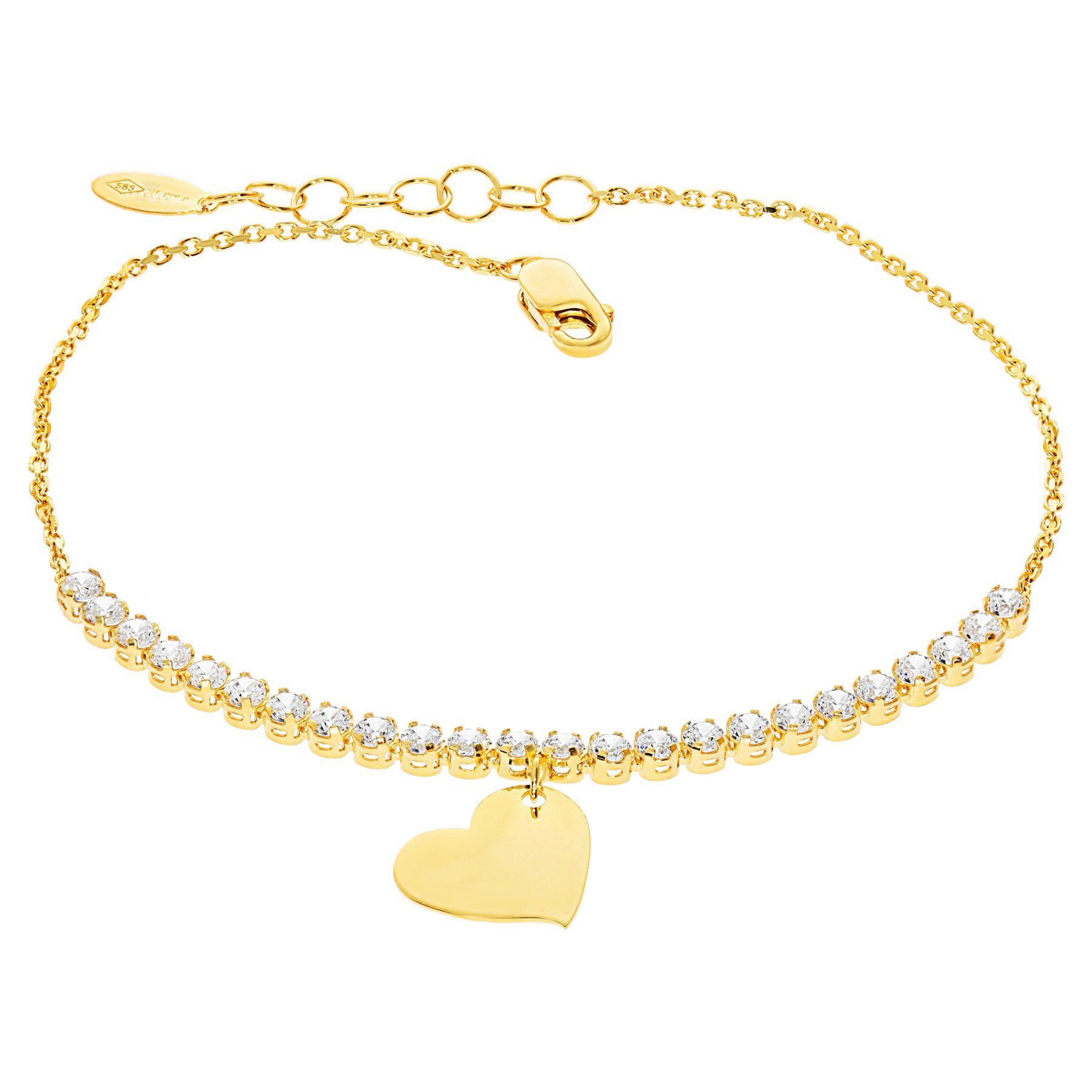 Stella-Jewellery Goldarmband 585er Gelbgold Damen Armband mit Zirkonia - Herz (inkl. Etui, 1-tlg), Armkette, Goldarmband