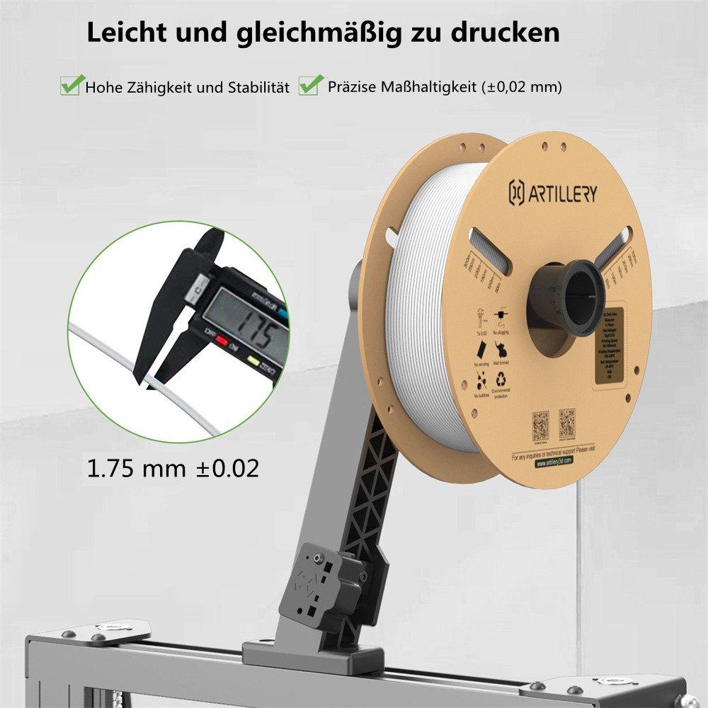 Artillery 3D-Drucker PLA Filament 1.75mm, 1×1kg Spulen, Hohe Präzision ±0.02mm