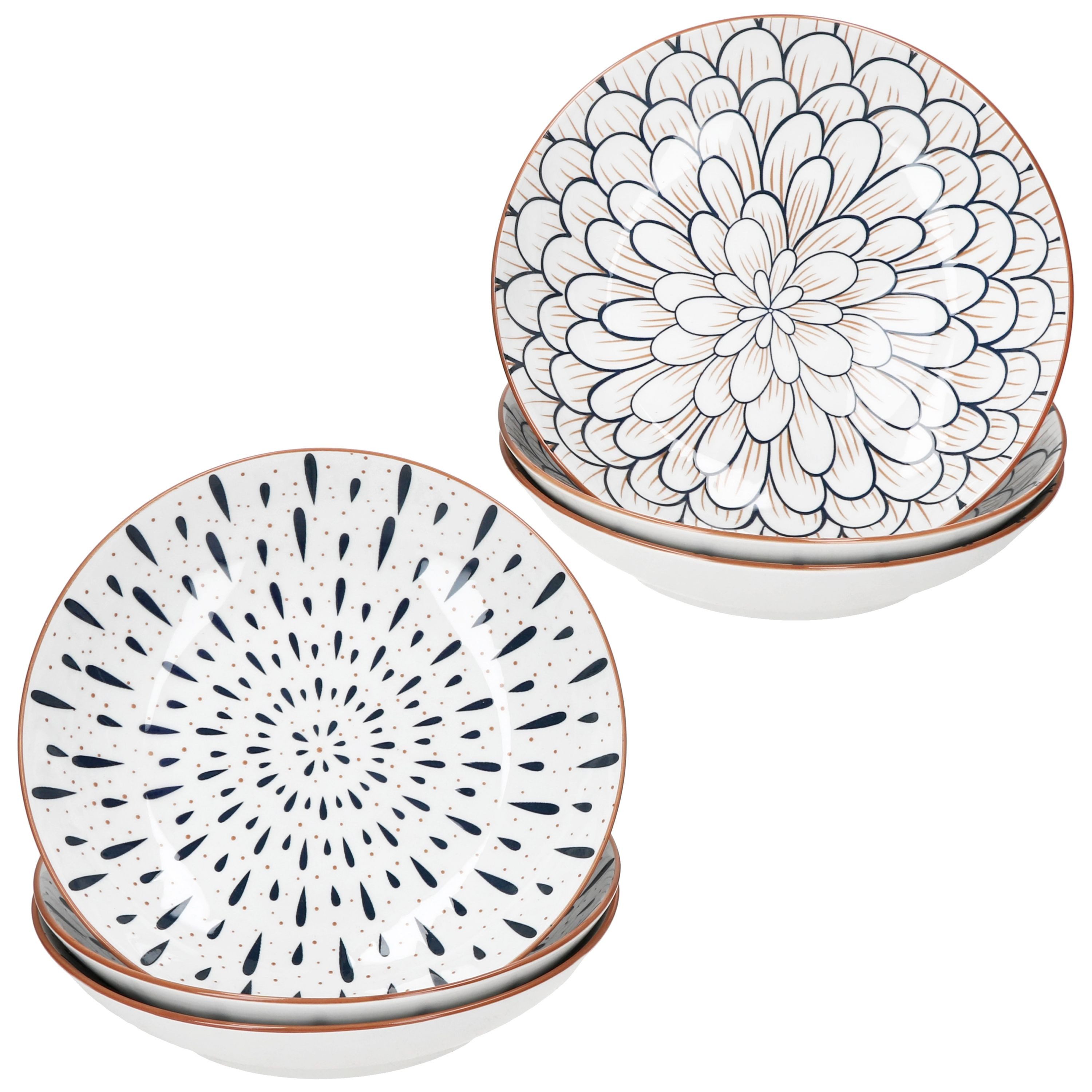 MamboCat Suppenteller 6x Yama Suppenteller Ø20cm Blau Weiß Steingut Tropfen Floral Pasta