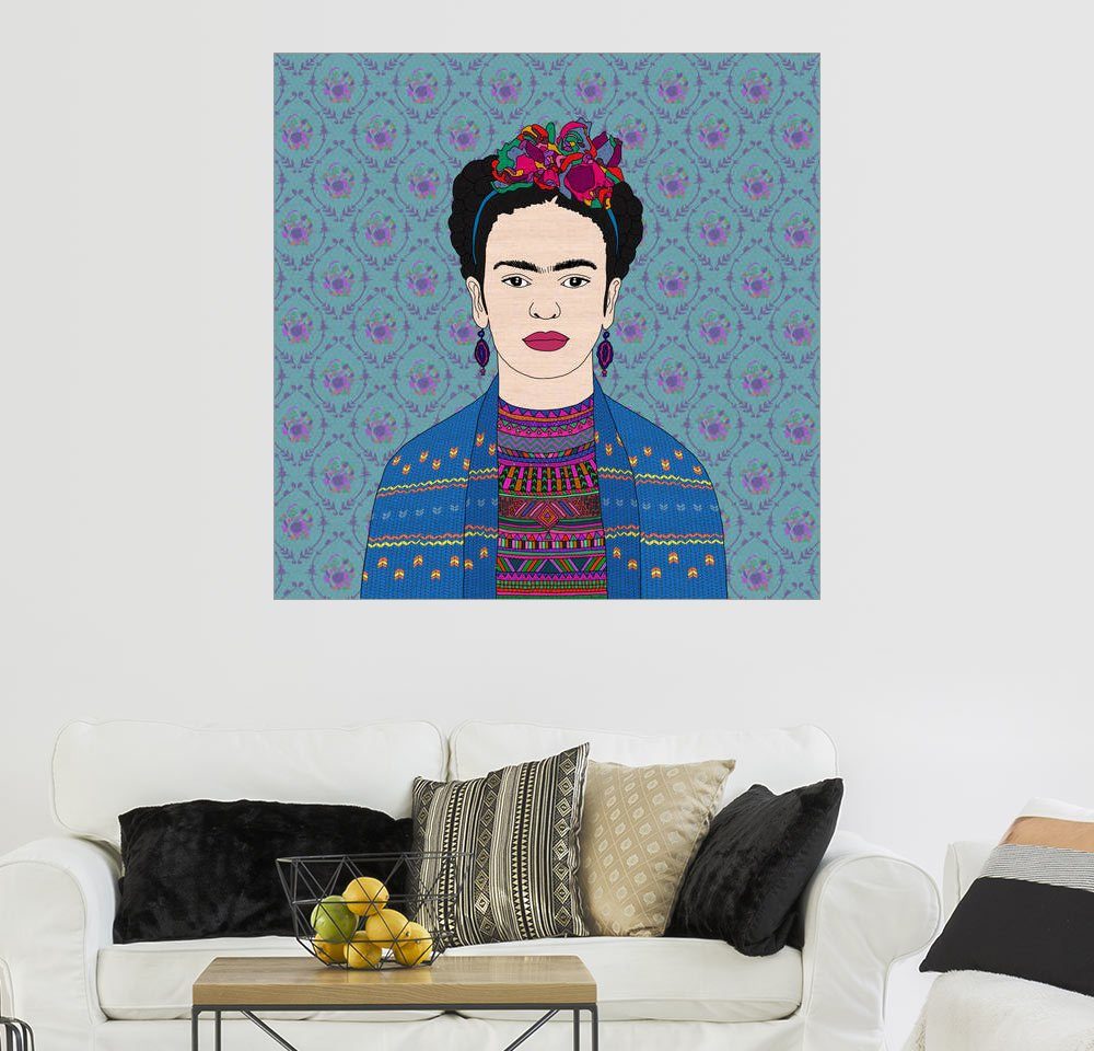 Tableau Sur Toile Frida Kahlo By Leon Devenice - 80x120 Cm - Décoration Murale Bleu - Prêt à Accrocher