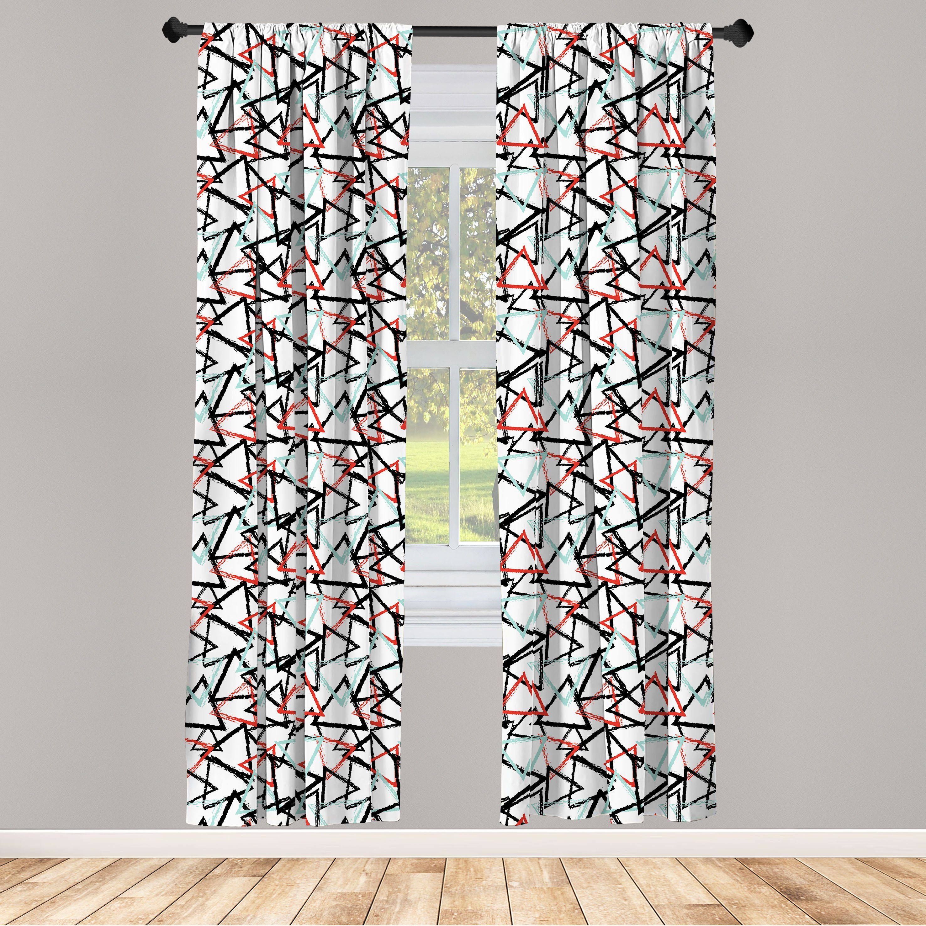 Gardine Vorhang für Wohnzimmer Schlafzimmer Dekor, Abakuhaus, Microfaser, Grunge Retro abstraktes Muster | Fertiggardinen
