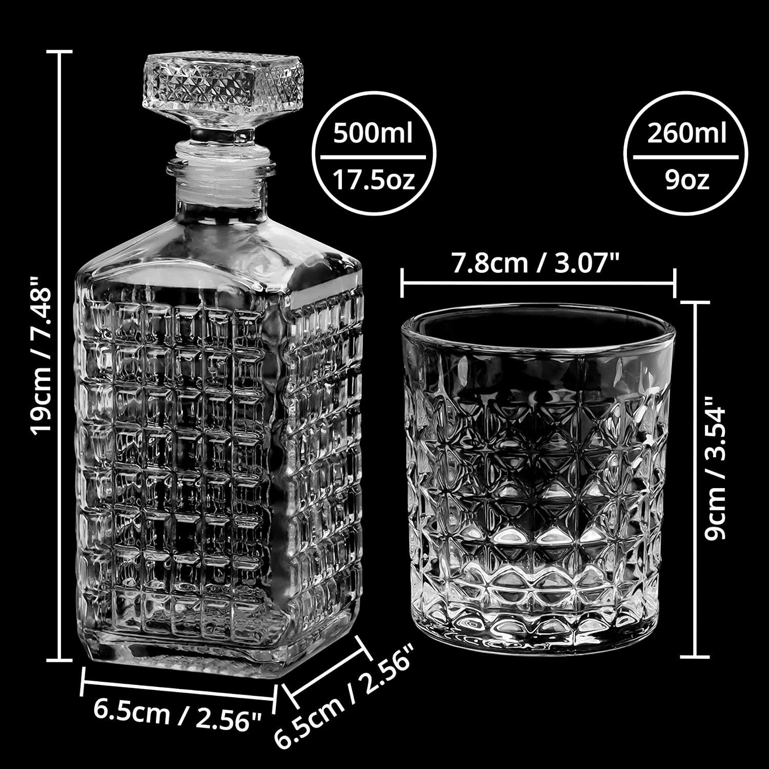 Belle Vous Whiskyglas BELLE VOUS Glas Dekanter Set 5-teilig, 500 ml mit Gläsern, Glas