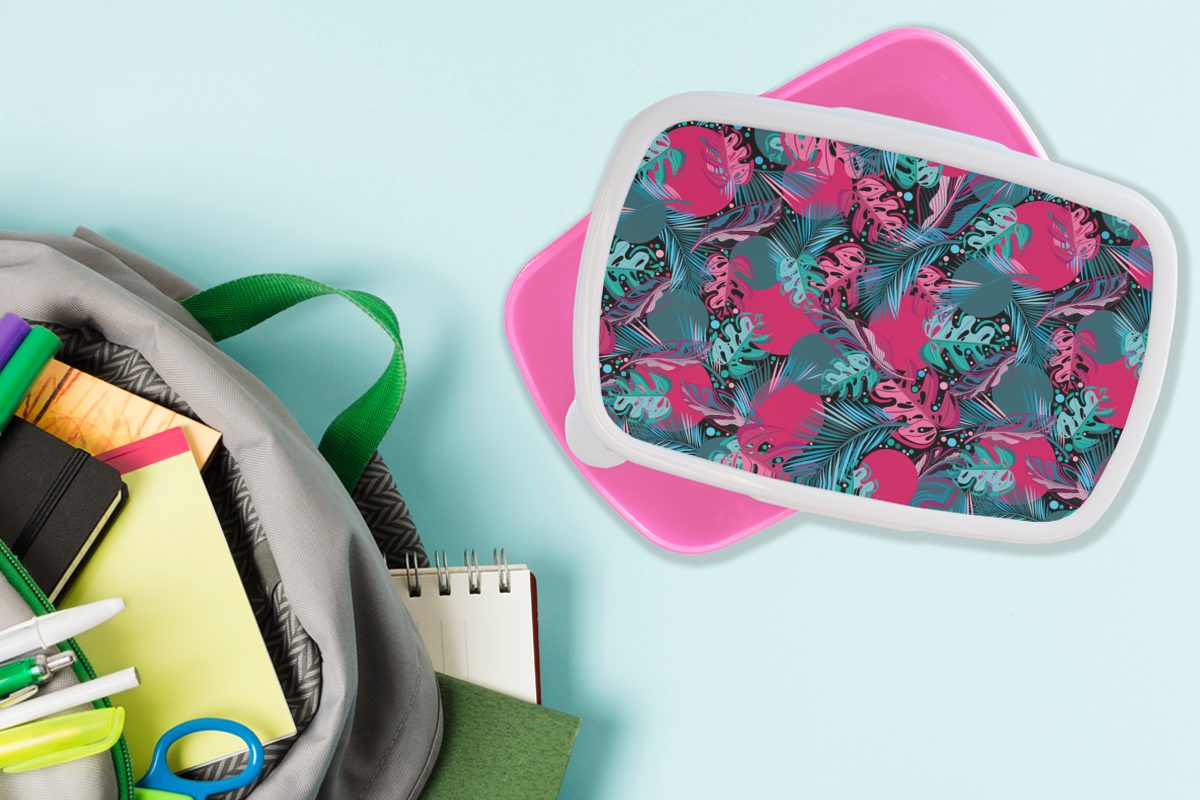 Kunststoff, Design Brotbox - Mädchen, Lunchbox - Rosa für Erwachsene, Kinder, Hawaii MuchoWow Blätter Brotdose Kunststoff (2-tlg), - Blau, Snackbox, -