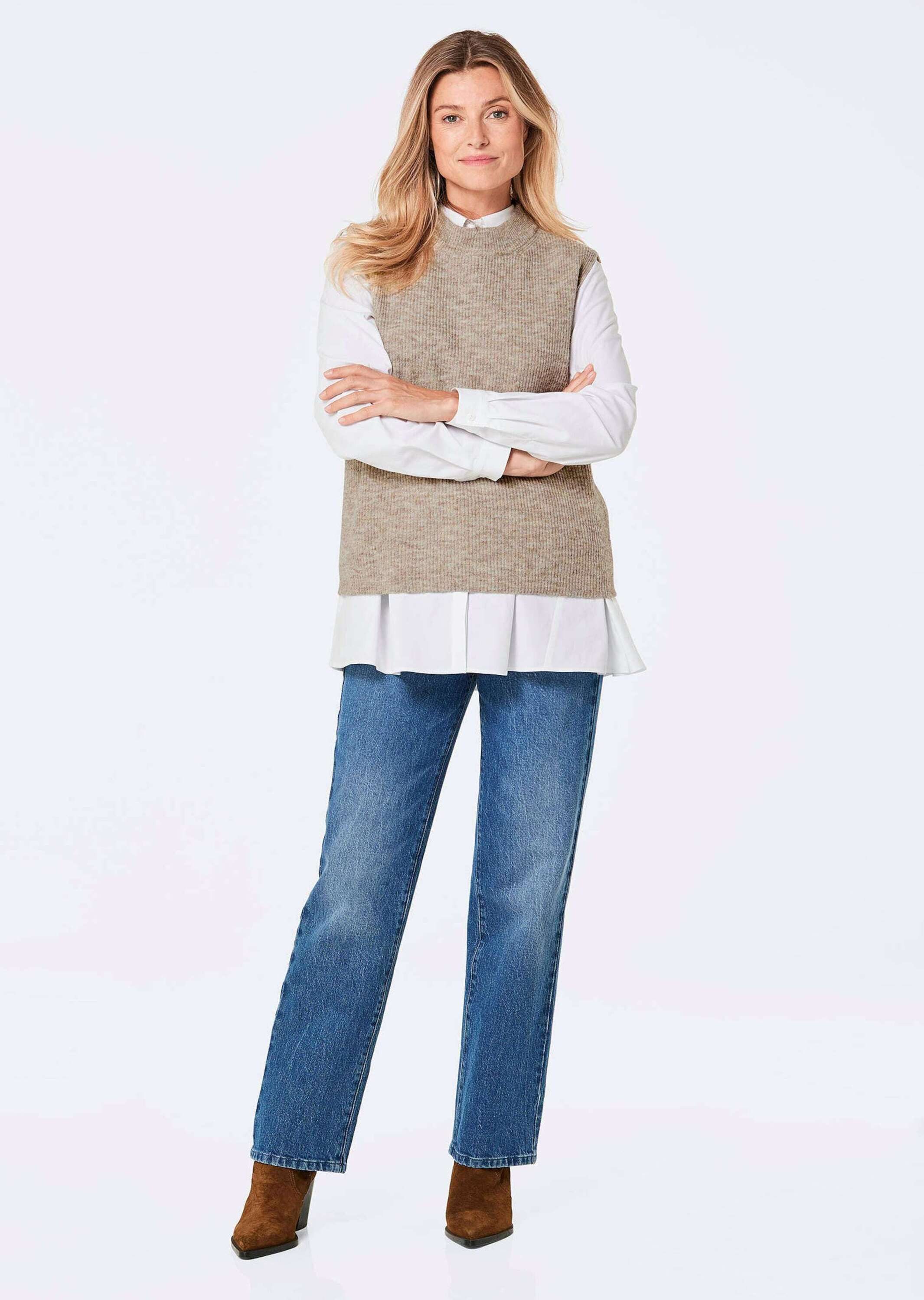 GOLDNER Strickpullover Edler Rippstrick Pullunder, Stehkragen Modischer Kur günstig online kaufen