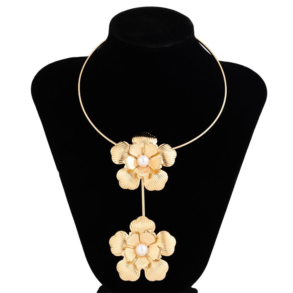 Choker Rouemi Damen-Halskette, Goldfarben 3D-Blumen-Party-Halskette