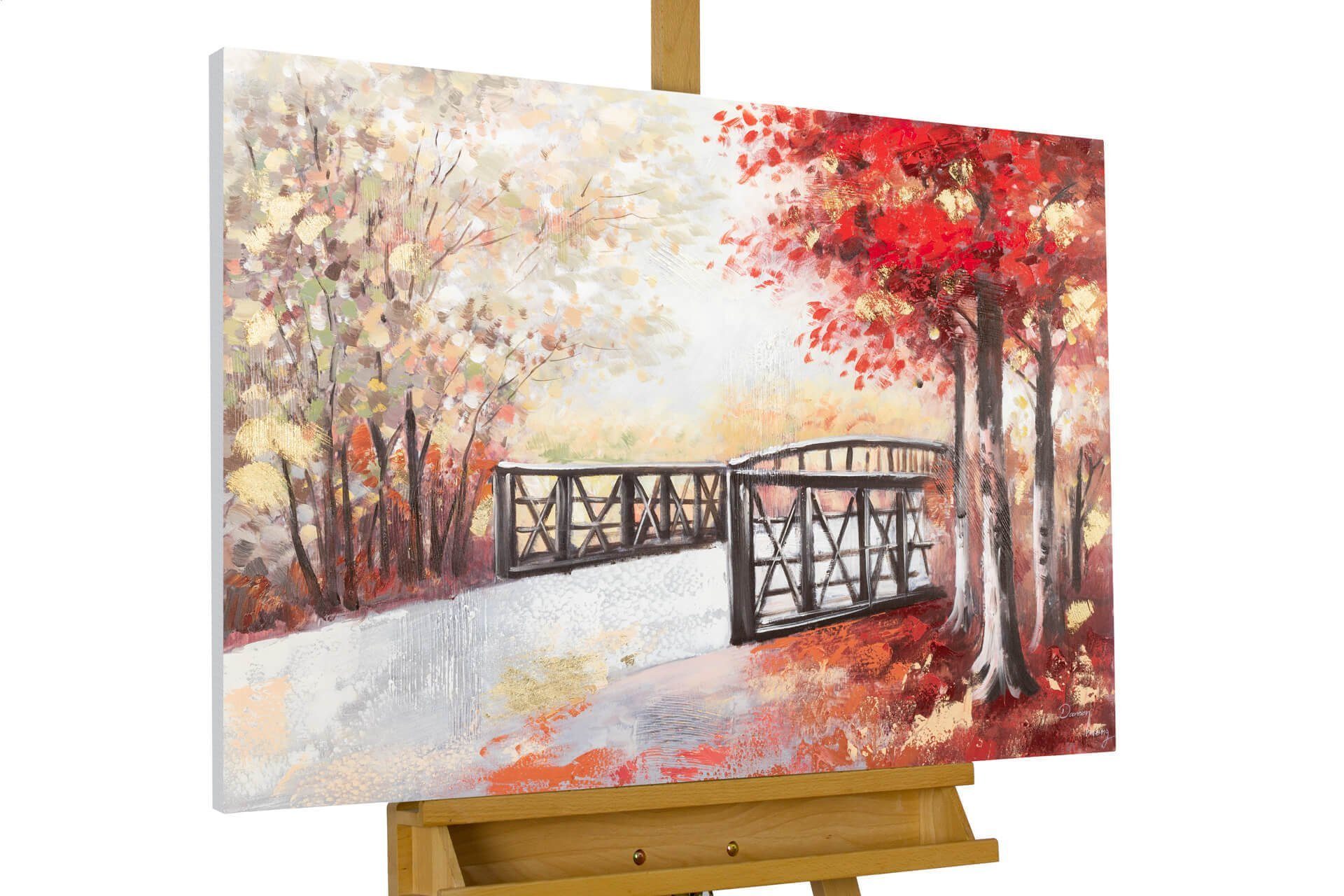 KUNSTLOFT Gemälde Leuchtender Herbsttag 100x75 cm, Leinwandbild 100% HANDGEMALT Wandbild Wohnzimmer