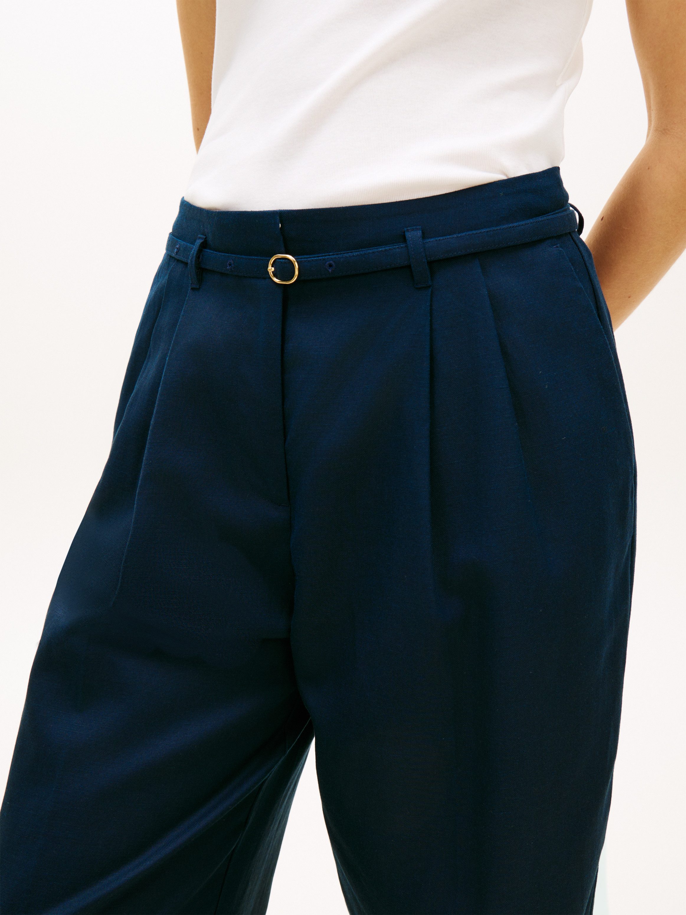 Tommy Hilfiger Bundfaltenhose LINEN BLEND WIDE LEG PANT mit Bügelfalten & passendem Gürtel