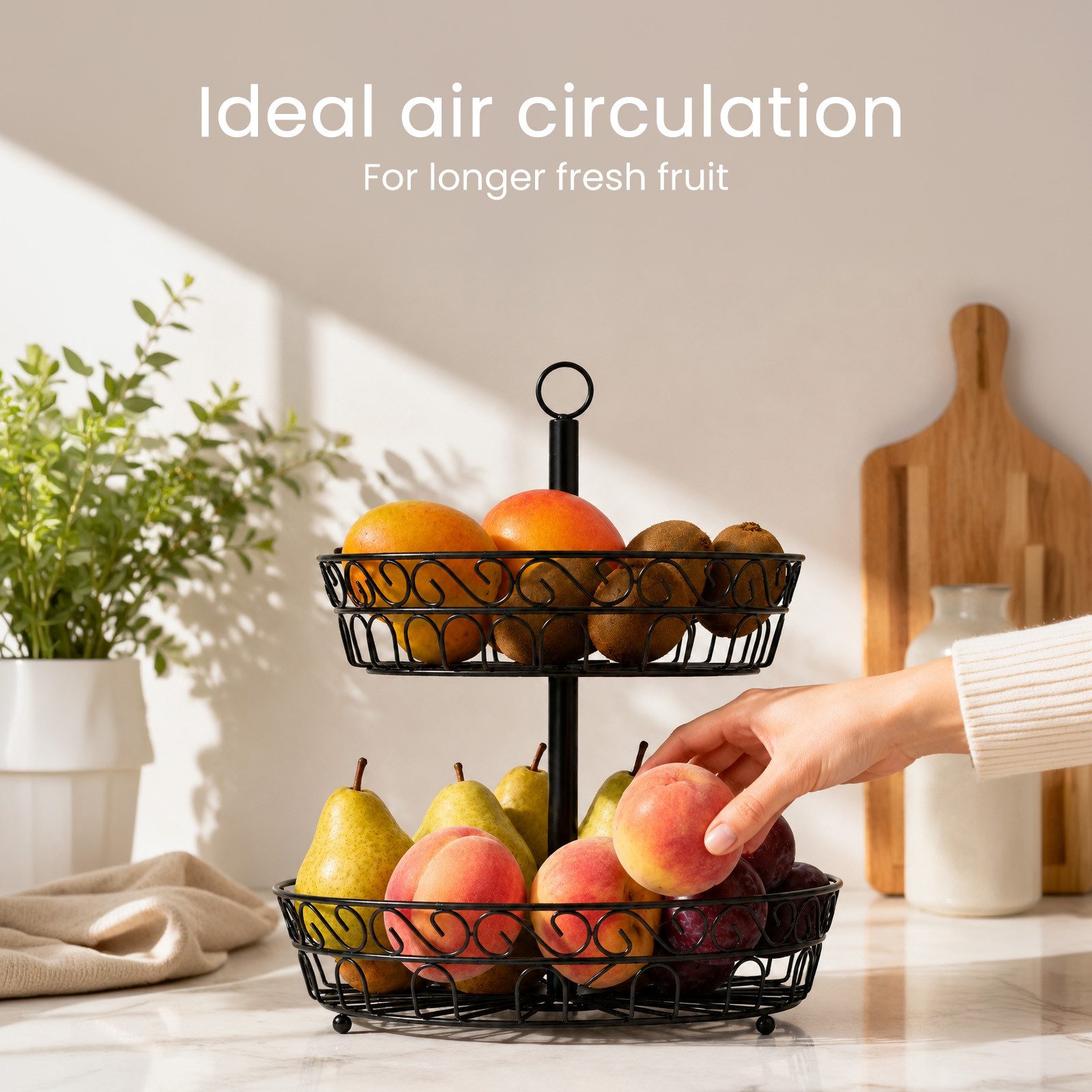 Youyijia Obstschale Obst Etagere 2 Etagen – 24x40cm Metall Obstschale, Moderner Obstkorb