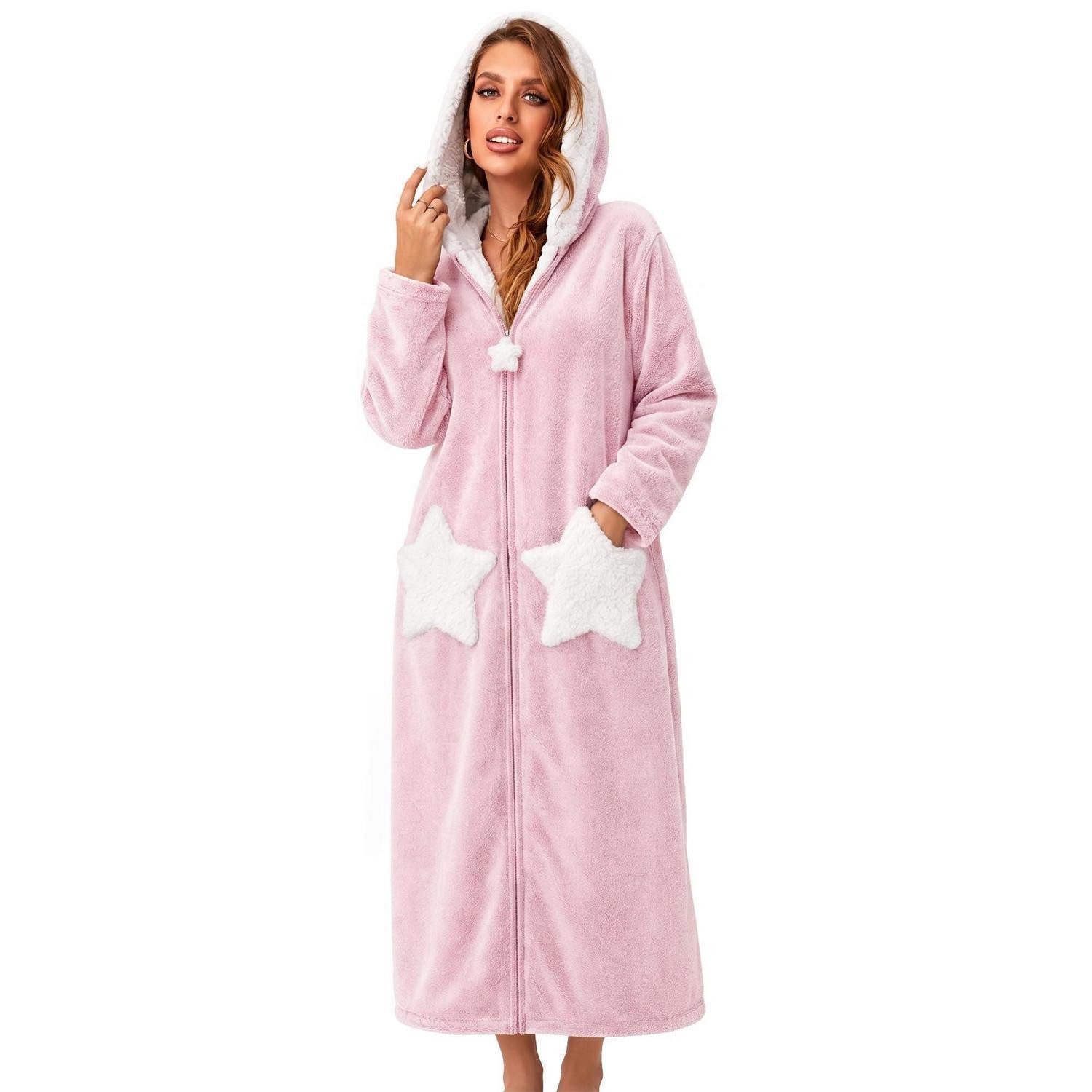 LuxusKollektion Damenbademantel Bademantel mit Kapuze L Rosa, Textil, Kapuze