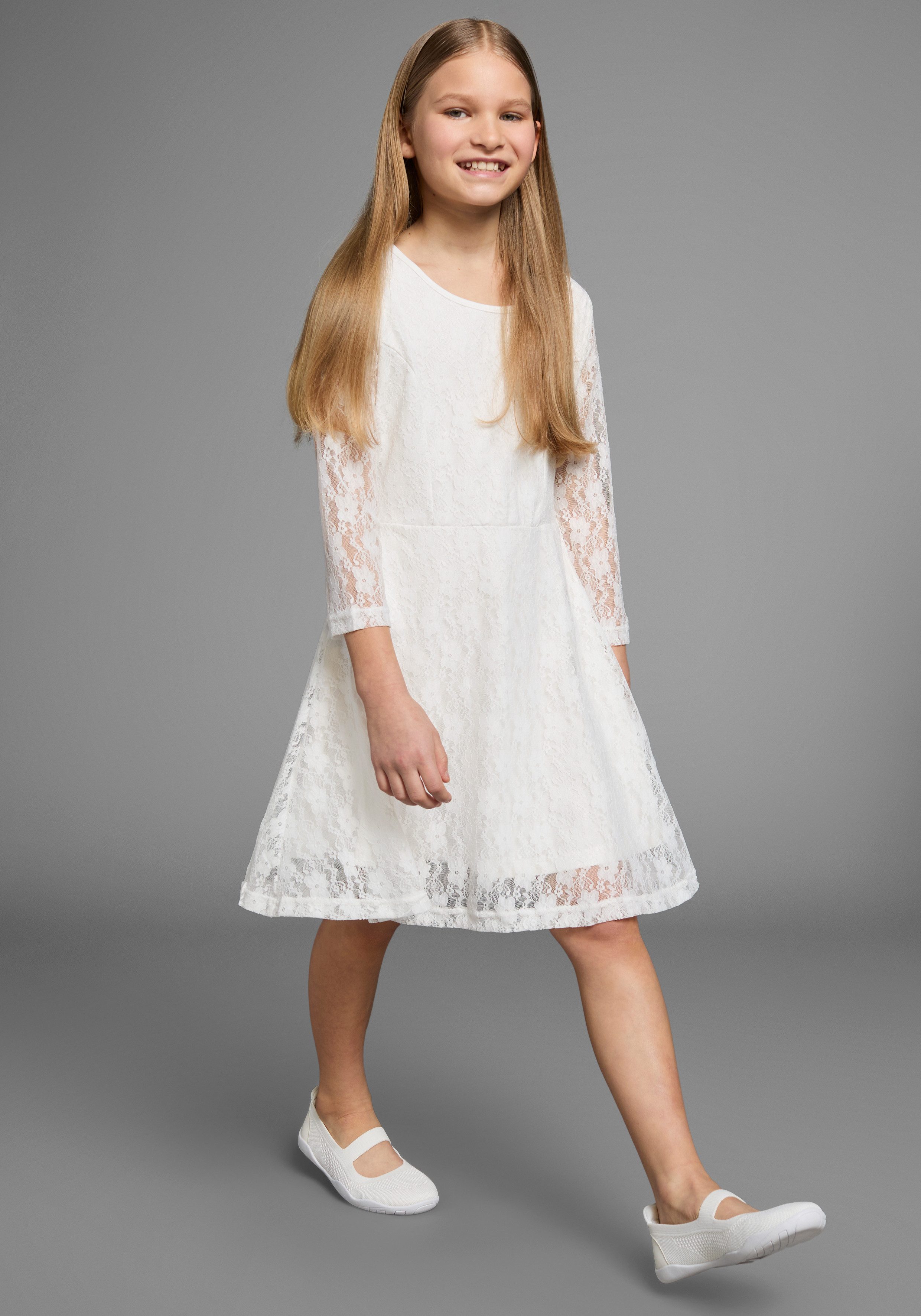 KIDSWORLD Jerseykleid - Spitzenkleid festliche Anlässe, knielang, aus Spitze und Jersey, 3/4-Ärmel
