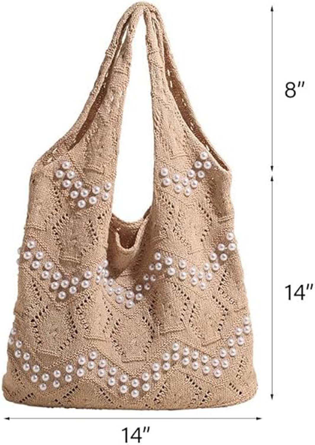 nsihing Schultertasche Strandtasche Damen Häkeltasche, Geflochtene Tasche Boho – Bild 2 von 5
