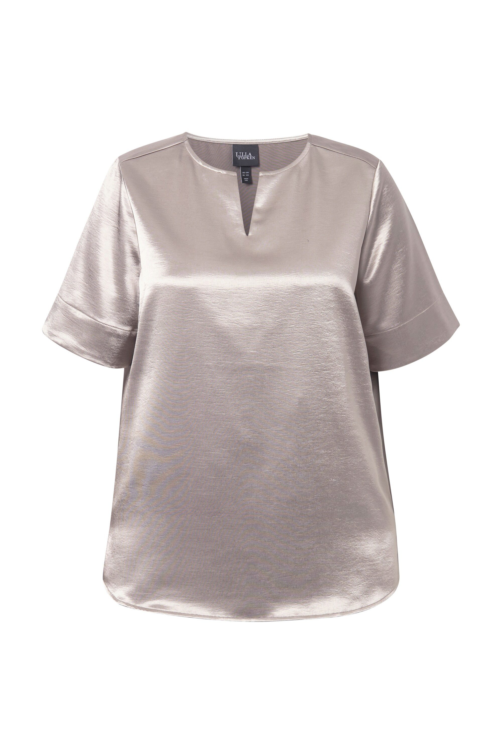 Ulla Popken Druckbluse Satinbluse Metallic-Effekt Rundhals günstig online kaufen