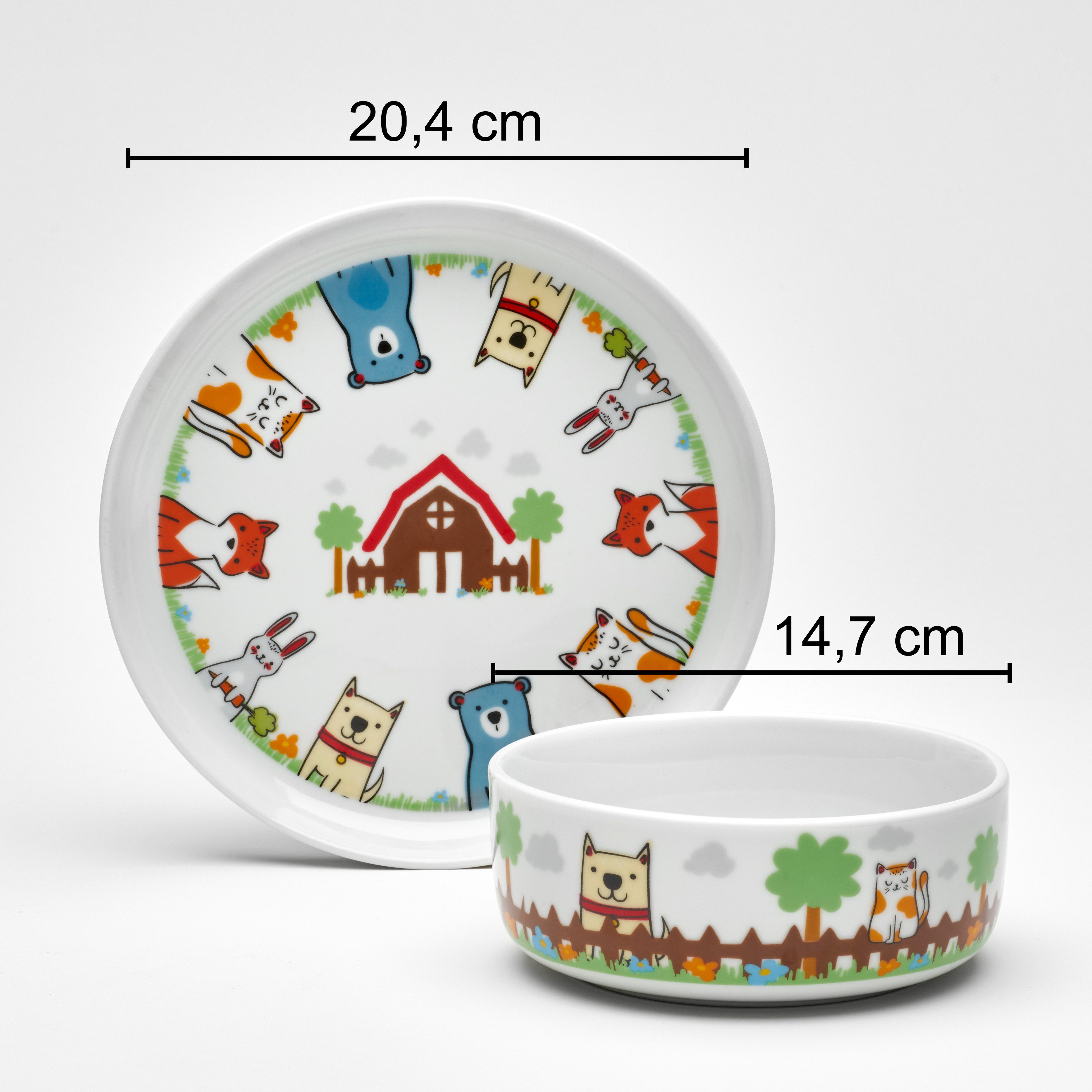 van Well Kindergeschirr-Set Kinderset Fuchs und Freunde, 3-teilig, Geschirr-Set, Service (3-tlg), 1 Personen, Porzellan, mit farbenfrohem Dekor, spülmaschinen-  – Bild 4 von 4