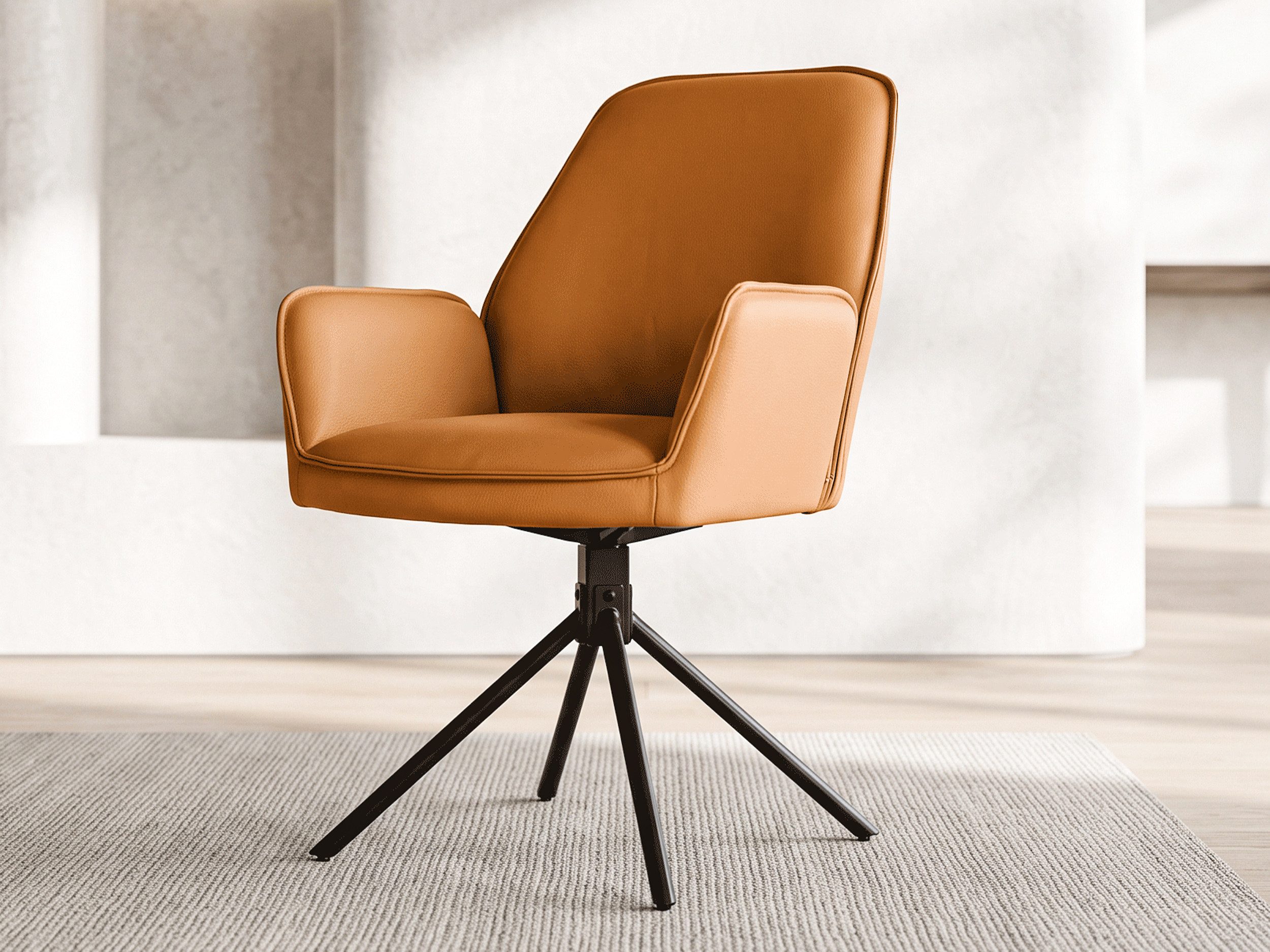 Massivart® Polsterstuhl Echtleder drehbar 180 Grad / Esszimmerstuhl »COVELO«, mit Nivellierung · Metallgestell schwarz matt