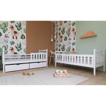 Lomadox Kinderbett KANGRU-162, Kiefer weiß, Kinderzimmer Bett mit 2 Liegeflächen 80x180 cm